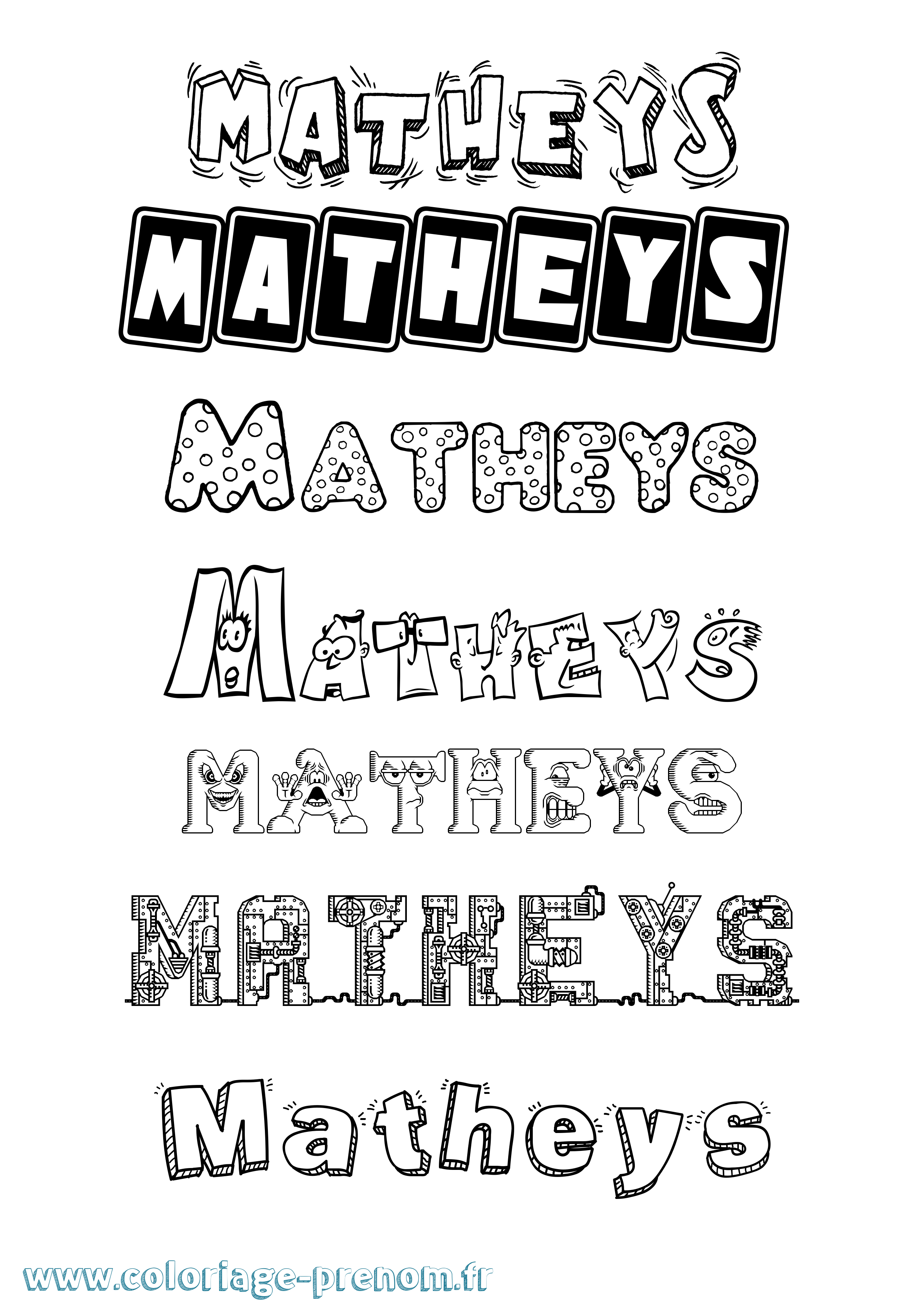 Coloriage prénom Matheys Fun