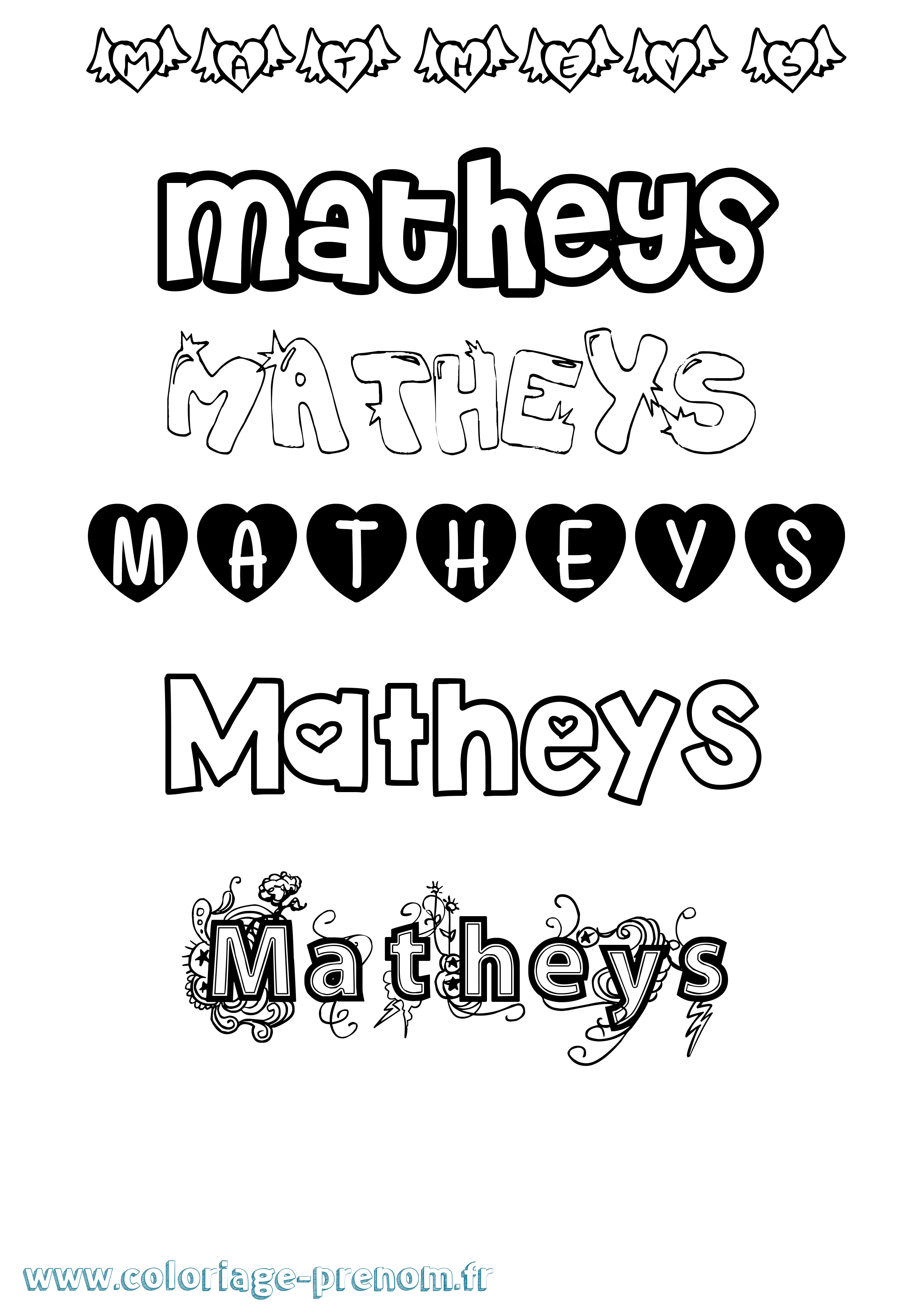 Coloriage prénom Matheys Girly