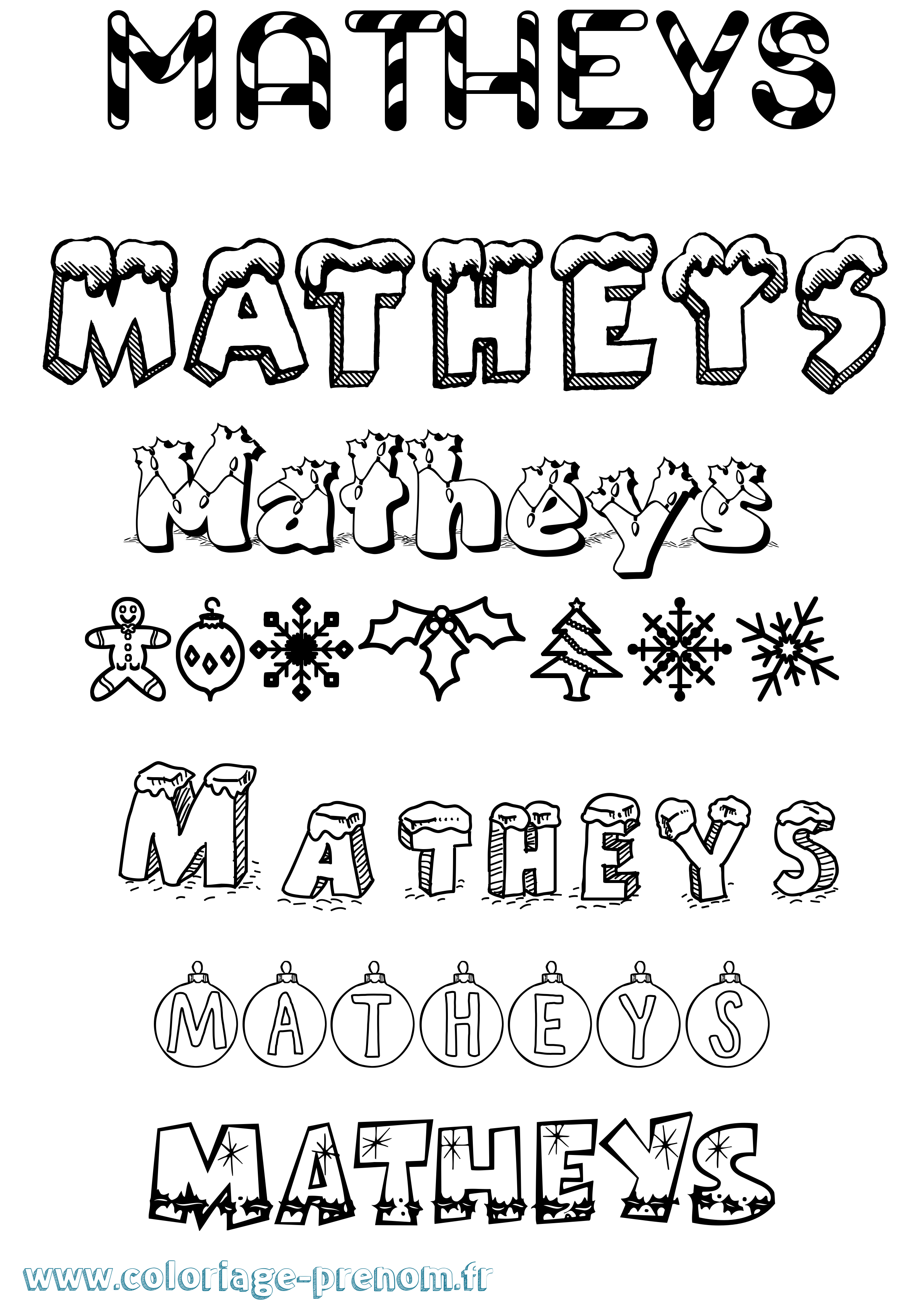 Coloriage prénom Matheys Noël