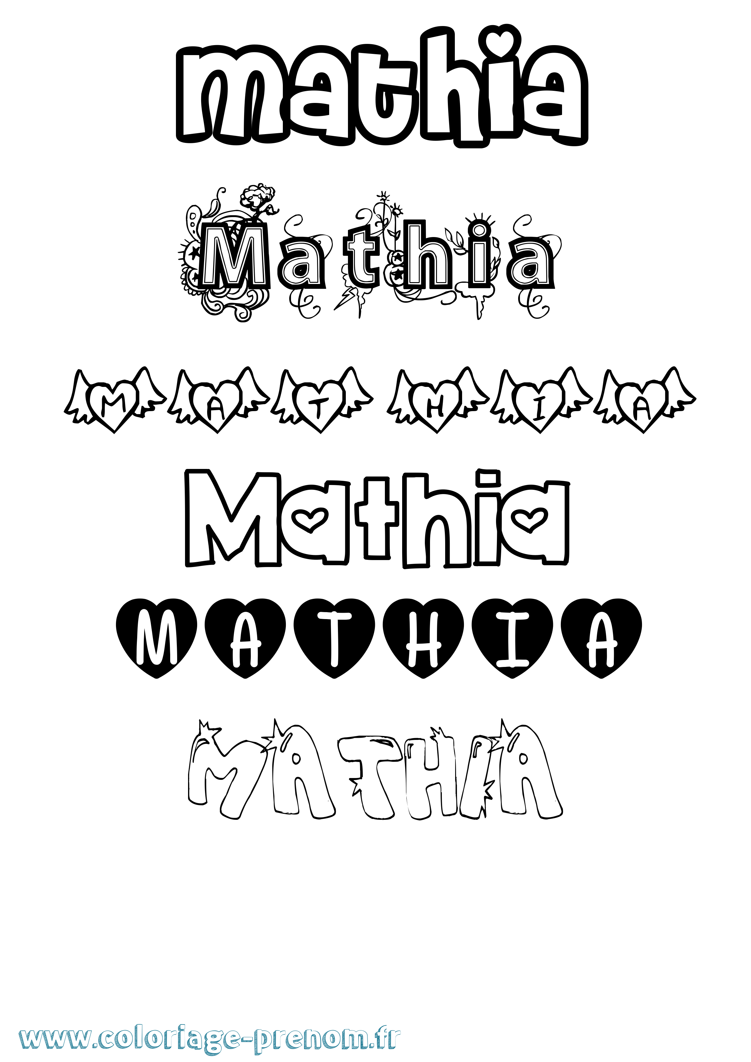 Coloriage prénom Mathia Girly