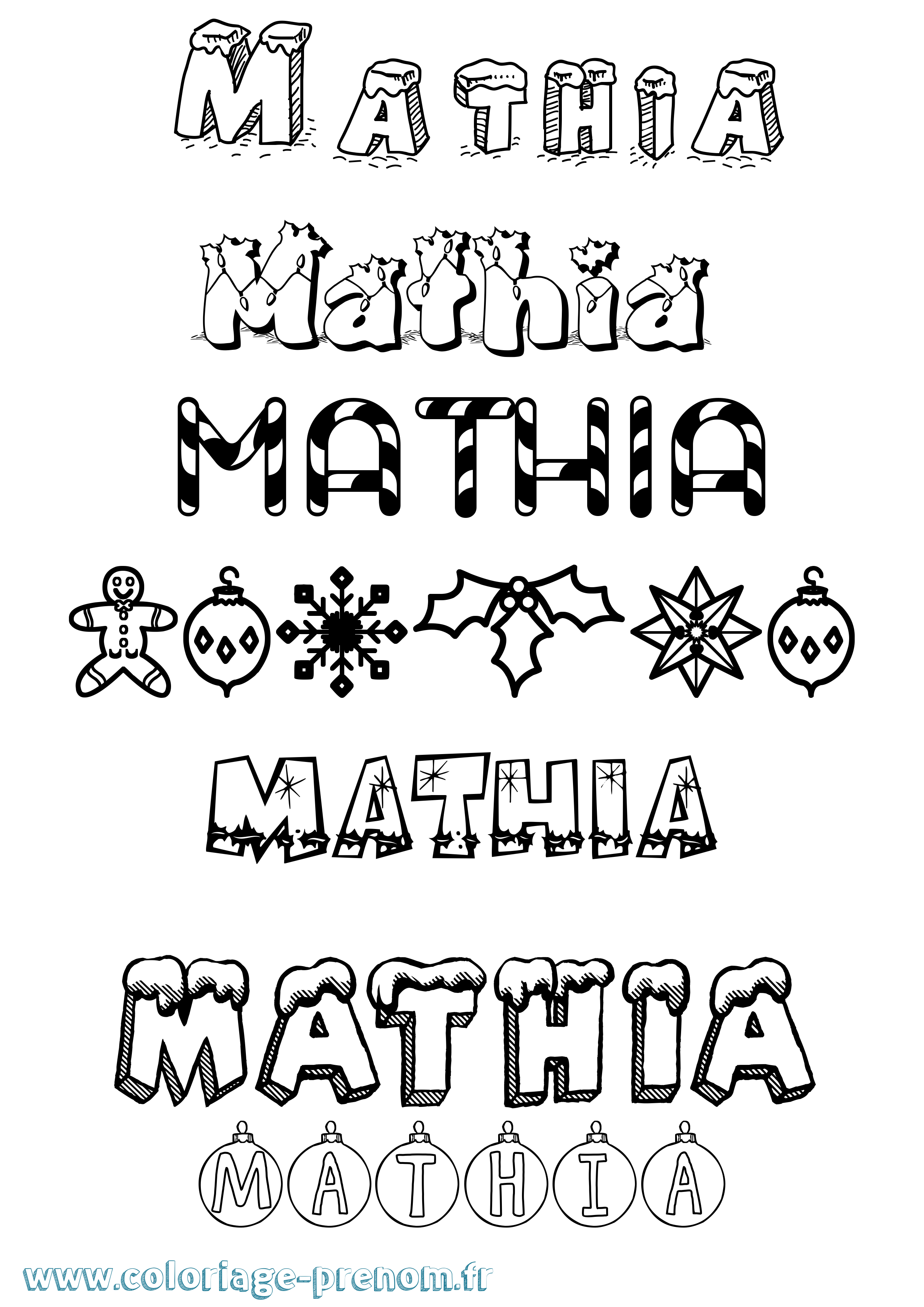 Coloriage prénom Mathia Noël