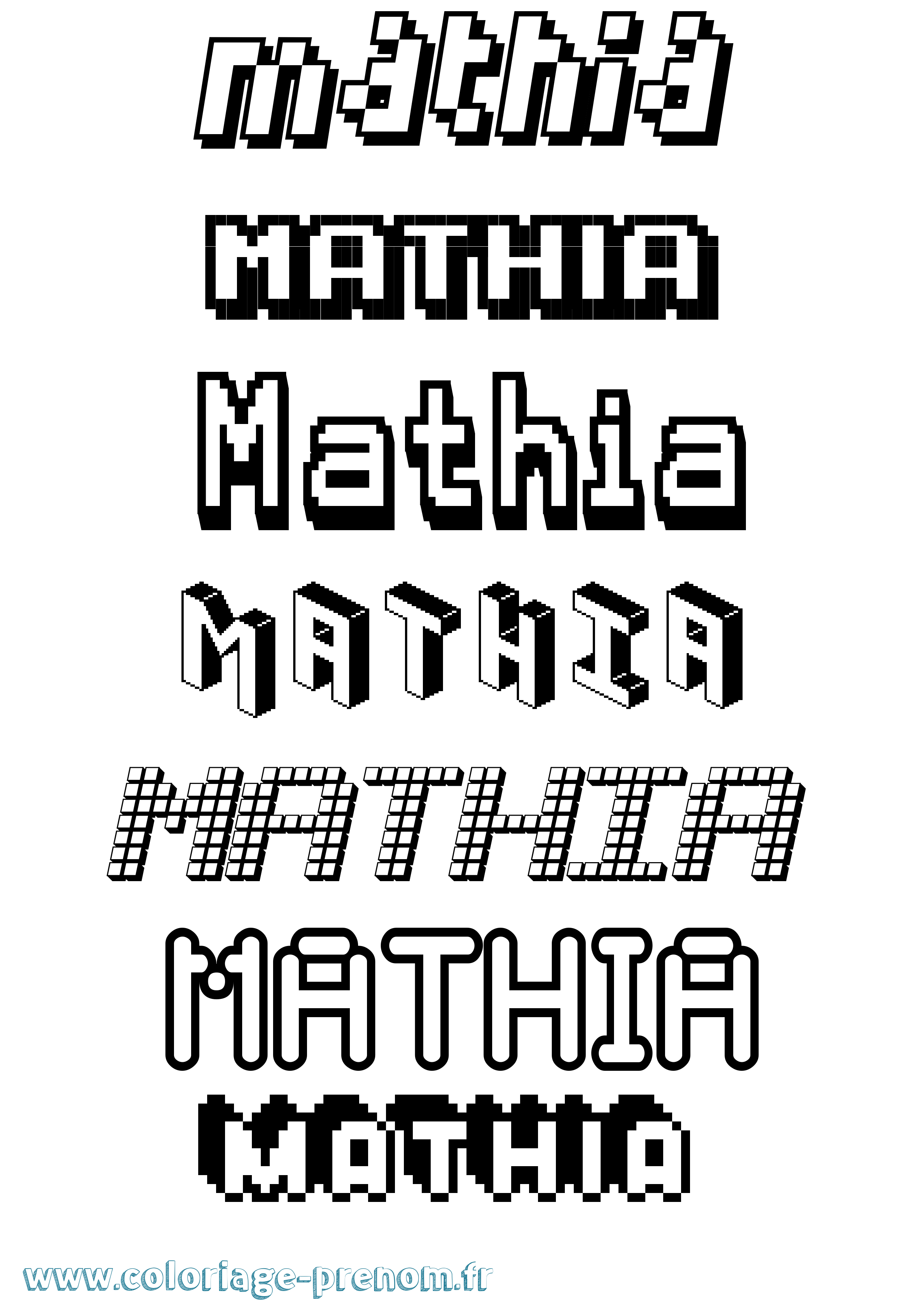 Coloriage prénom Mathia Pixel