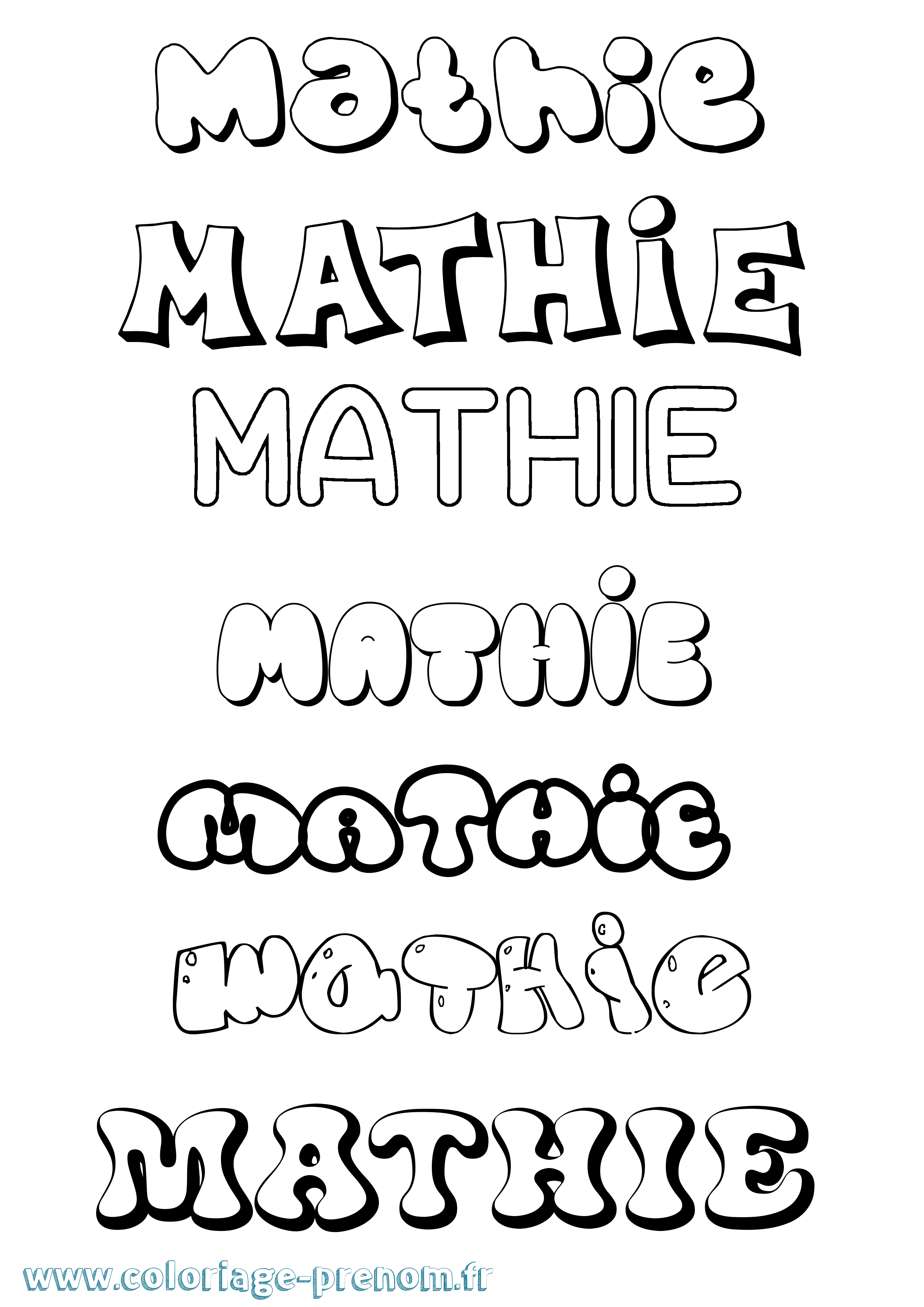 Coloriage prénom Mathie Bubble