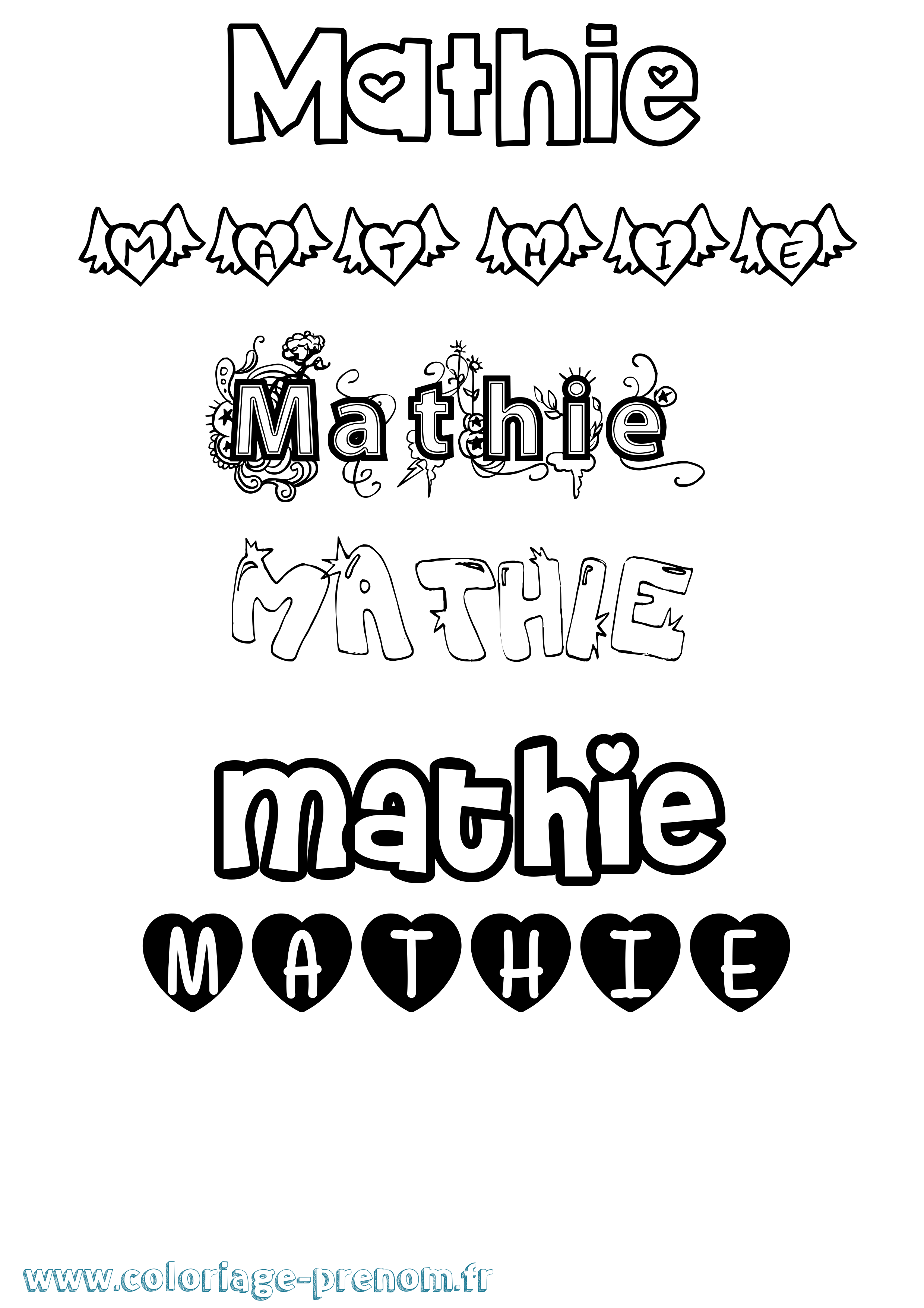 Coloriage prénom Mathie Girly