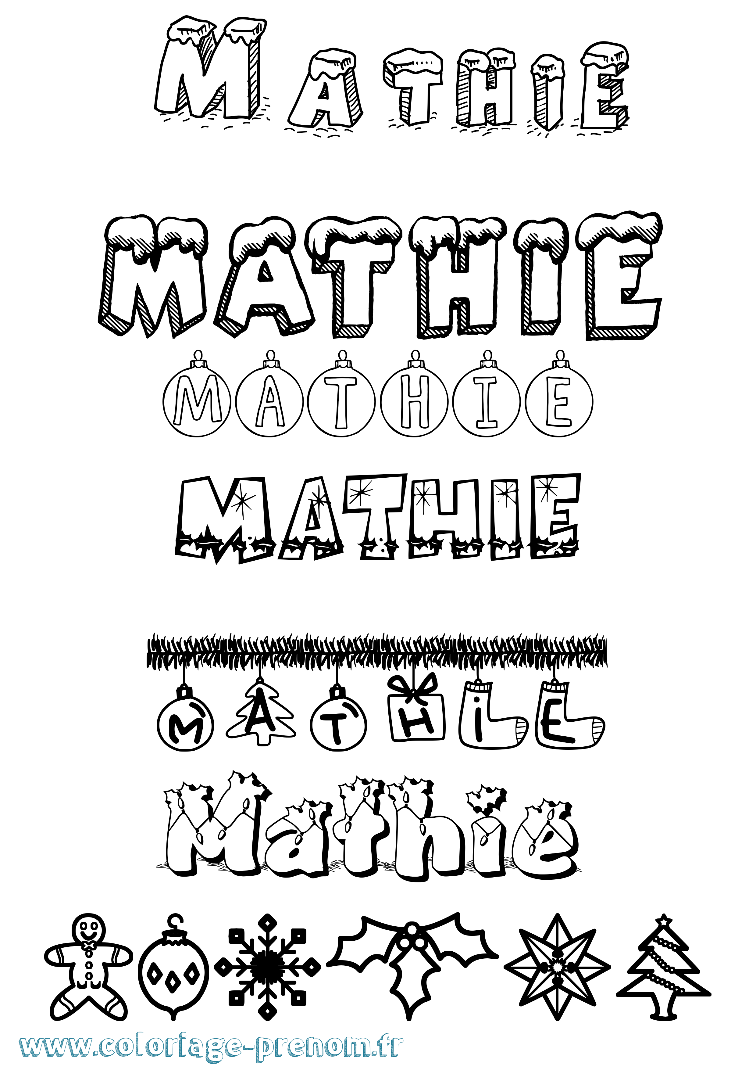 Coloriage prénom Mathie Noël