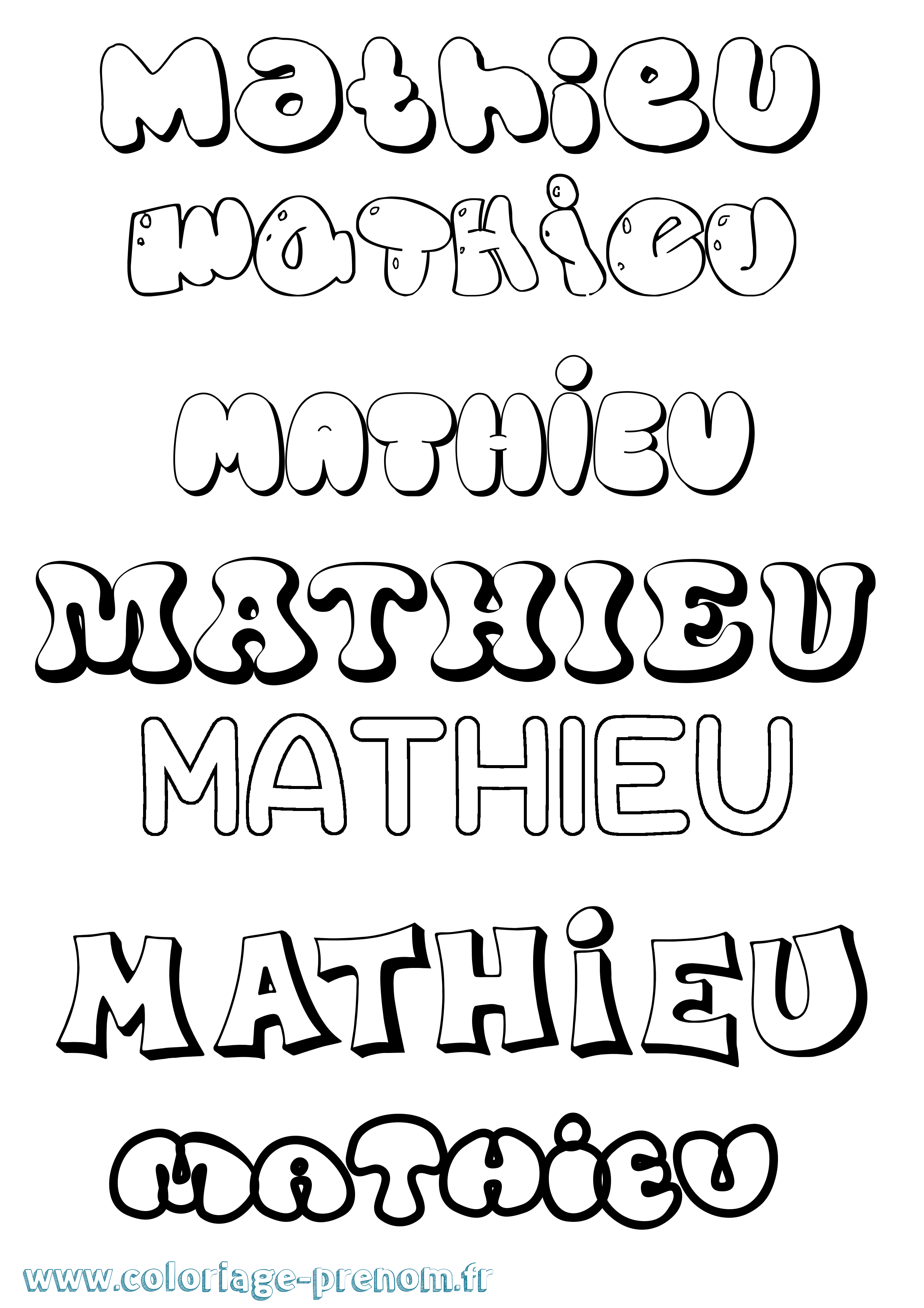 Coloriage prénom Mathieu Bubble