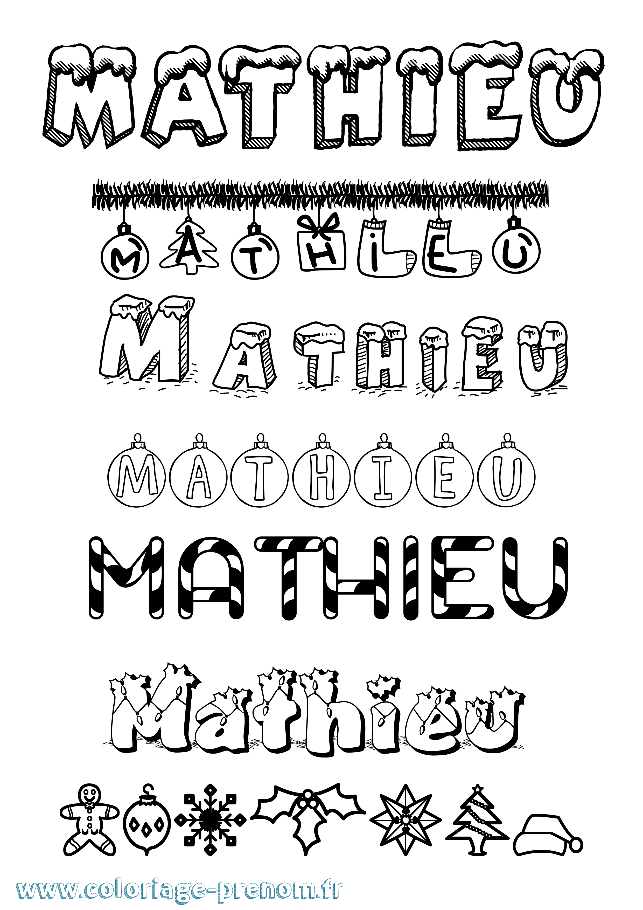 Coloriage prénom Mathieu Noël