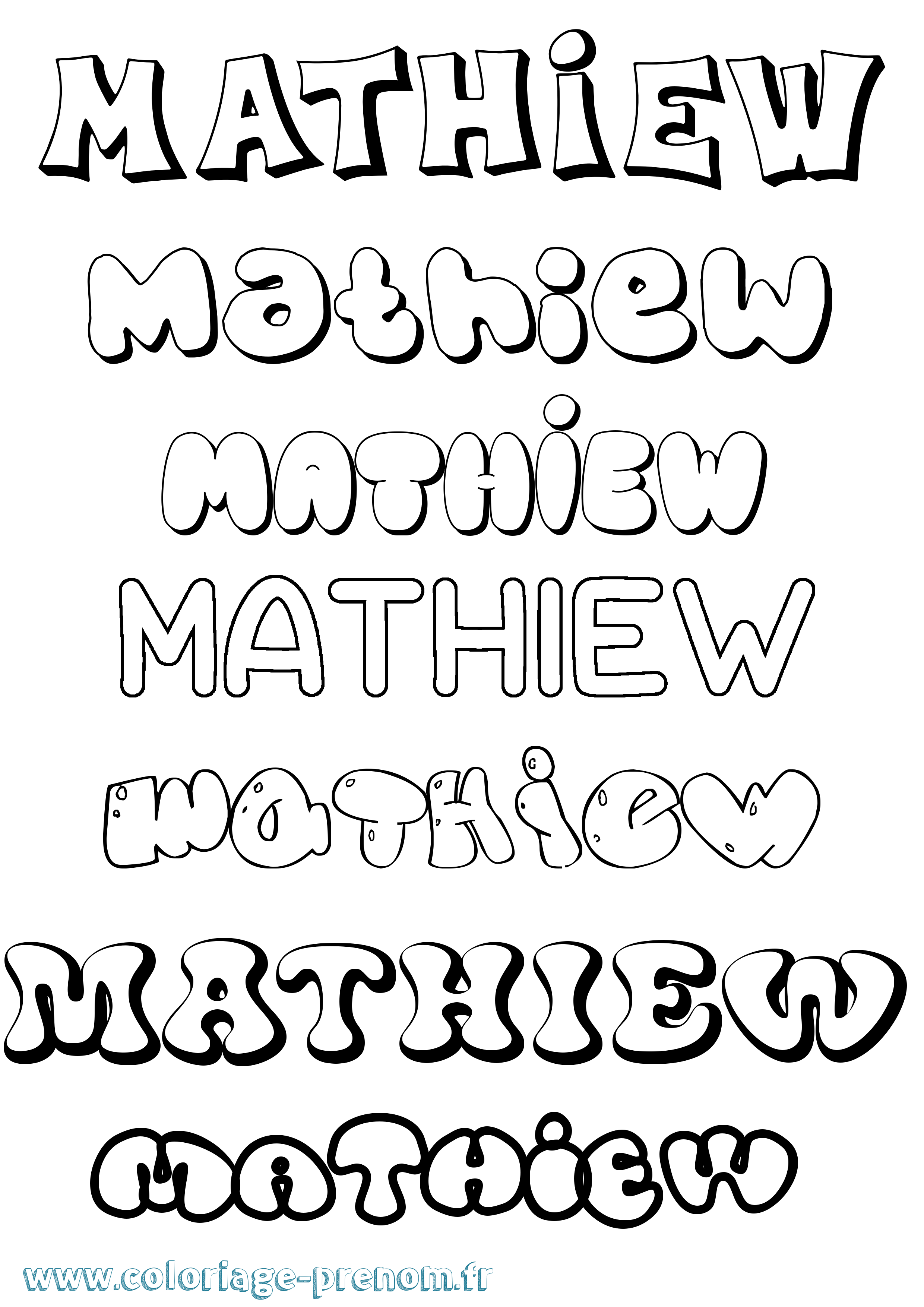 Coloriage prénom Mathiew Bubble