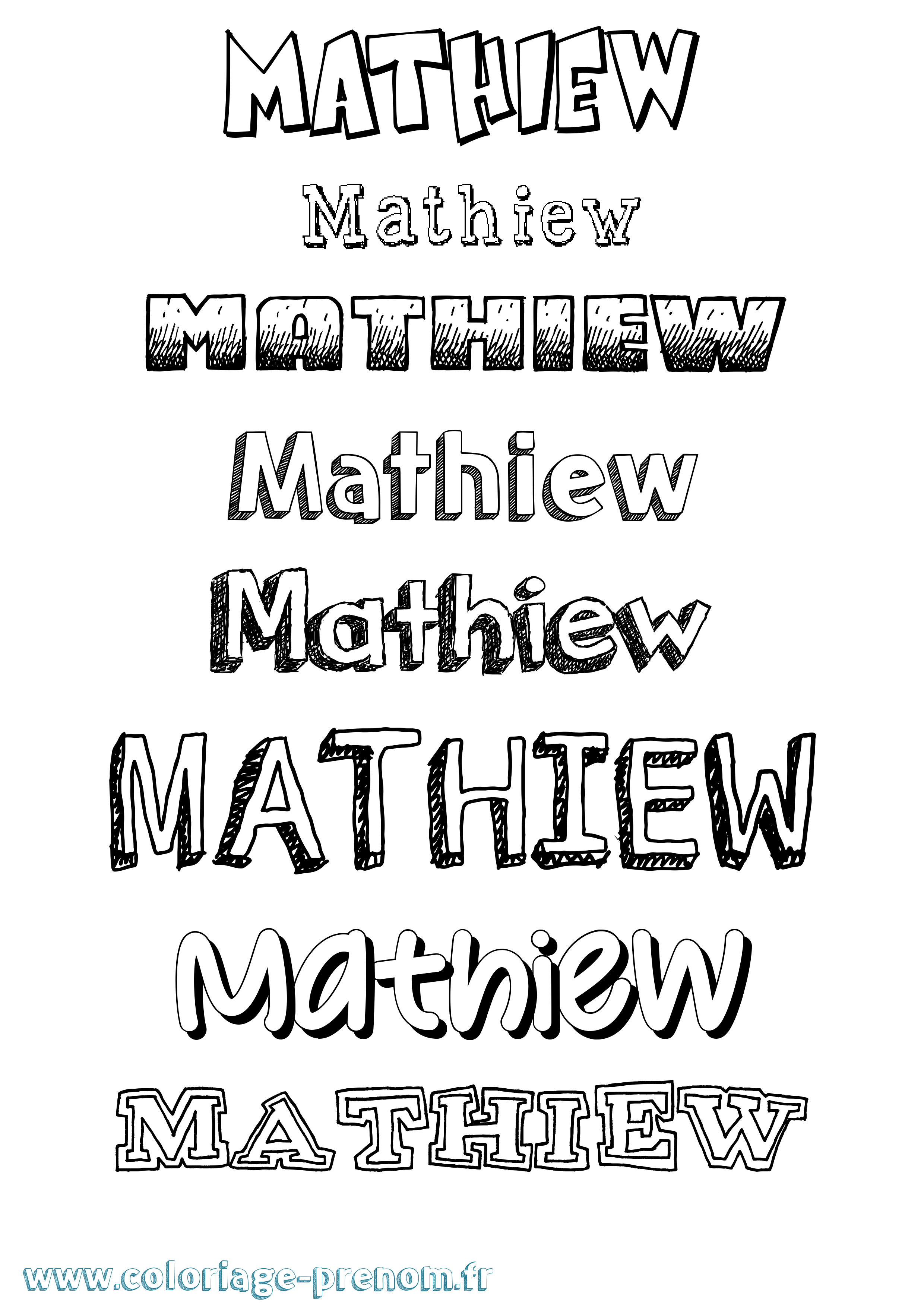 Coloriage prénom Mathiew Dessiné