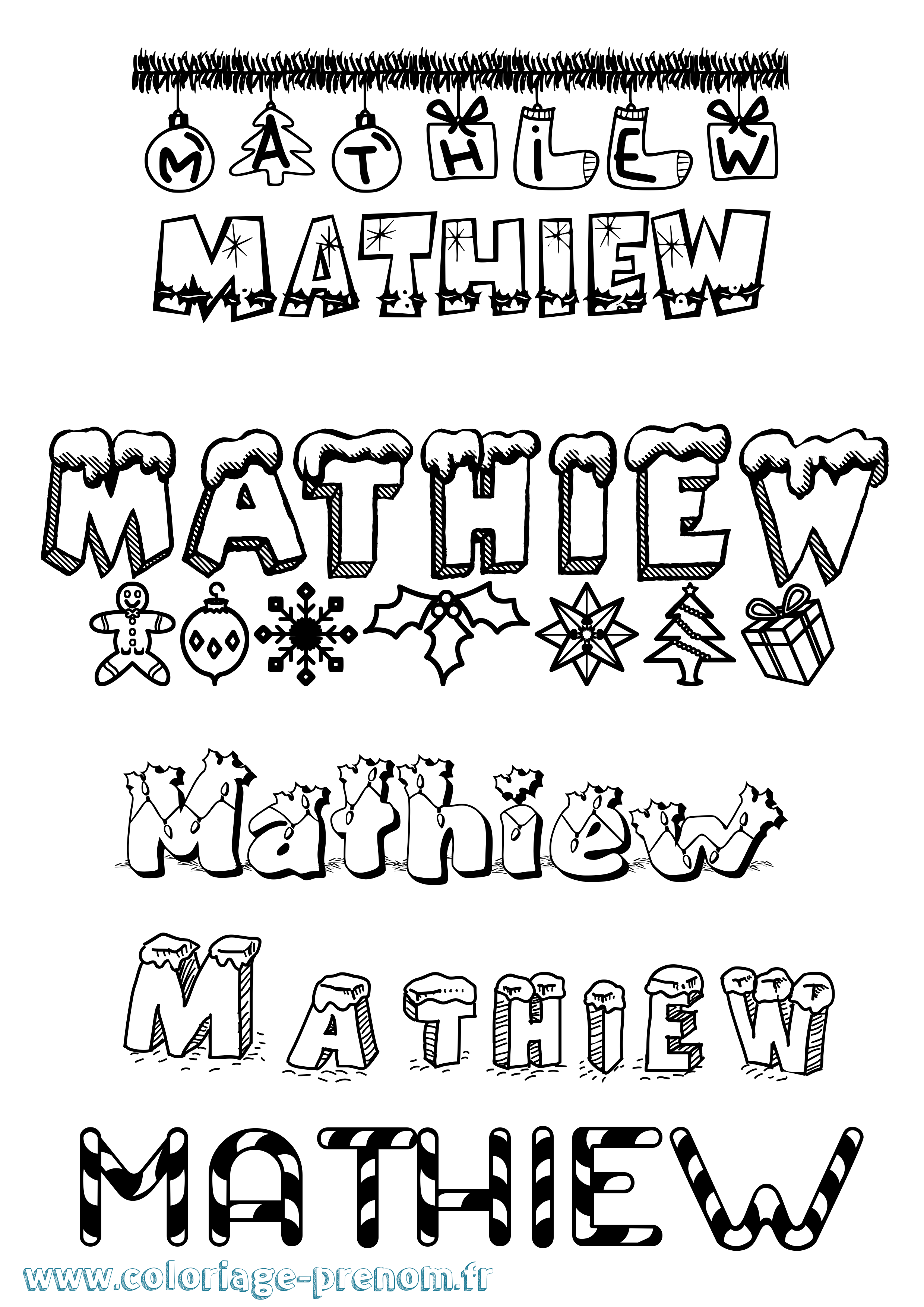 Coloriage prénom Mathiew Noël