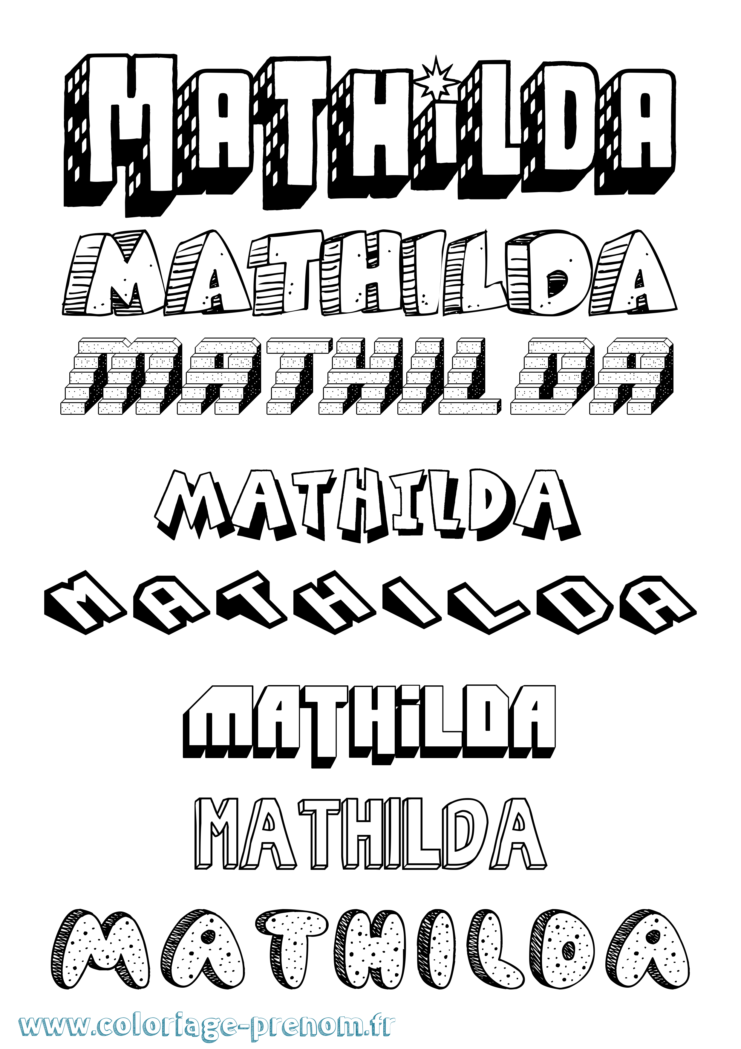 Coloriage prénom Mathilda Effet 3D