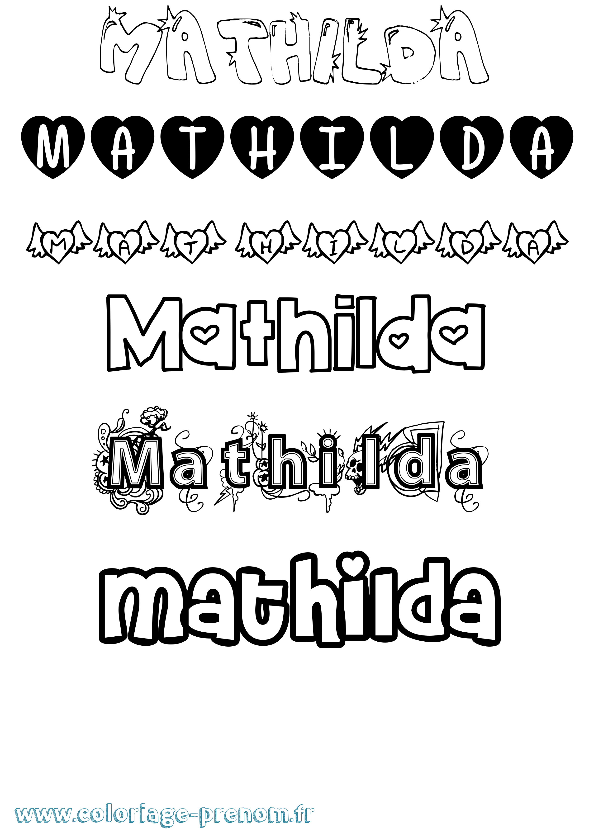 Coloriage prénom Mathilda Girly