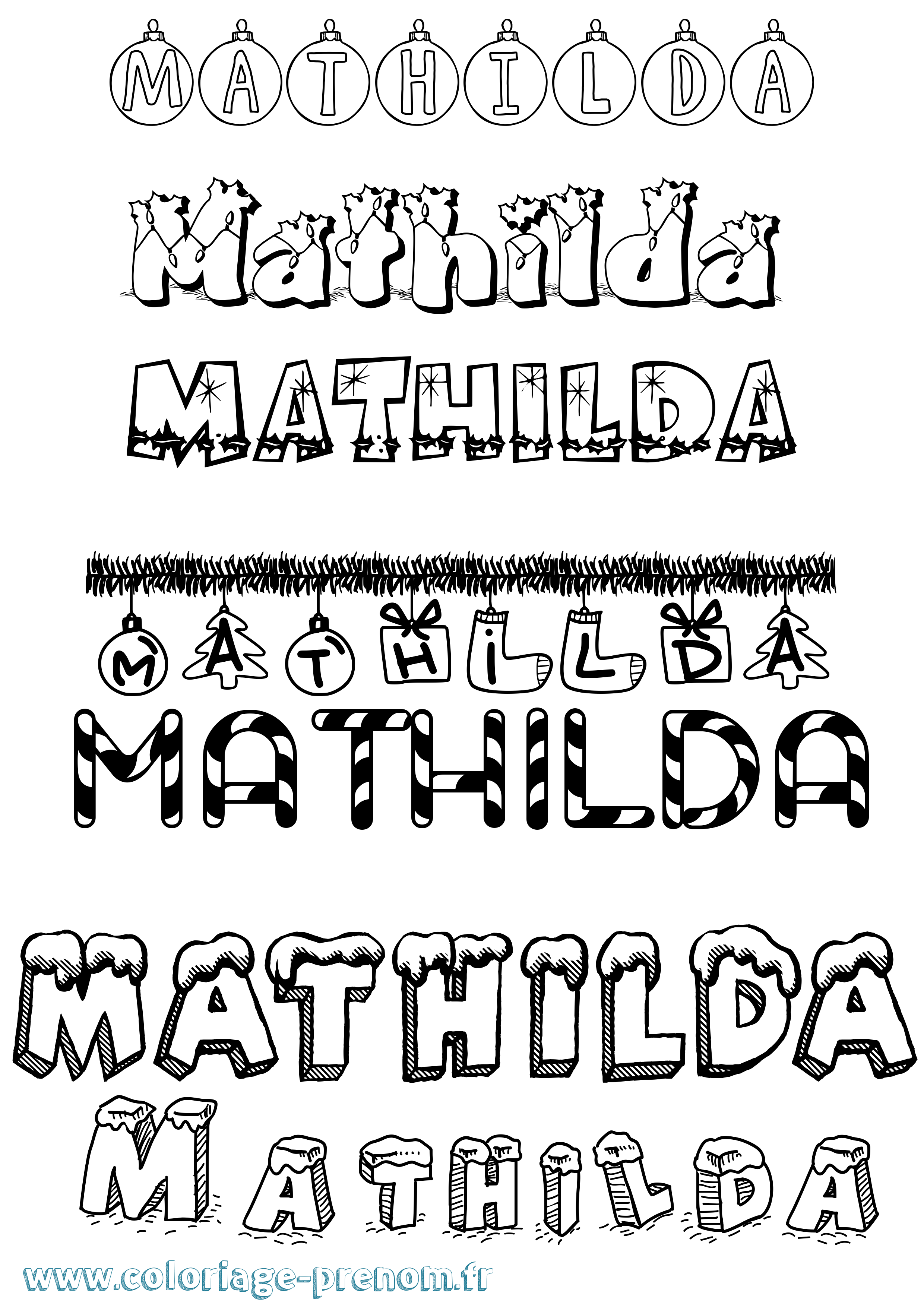 Coloriage prénom Mathilda Noël