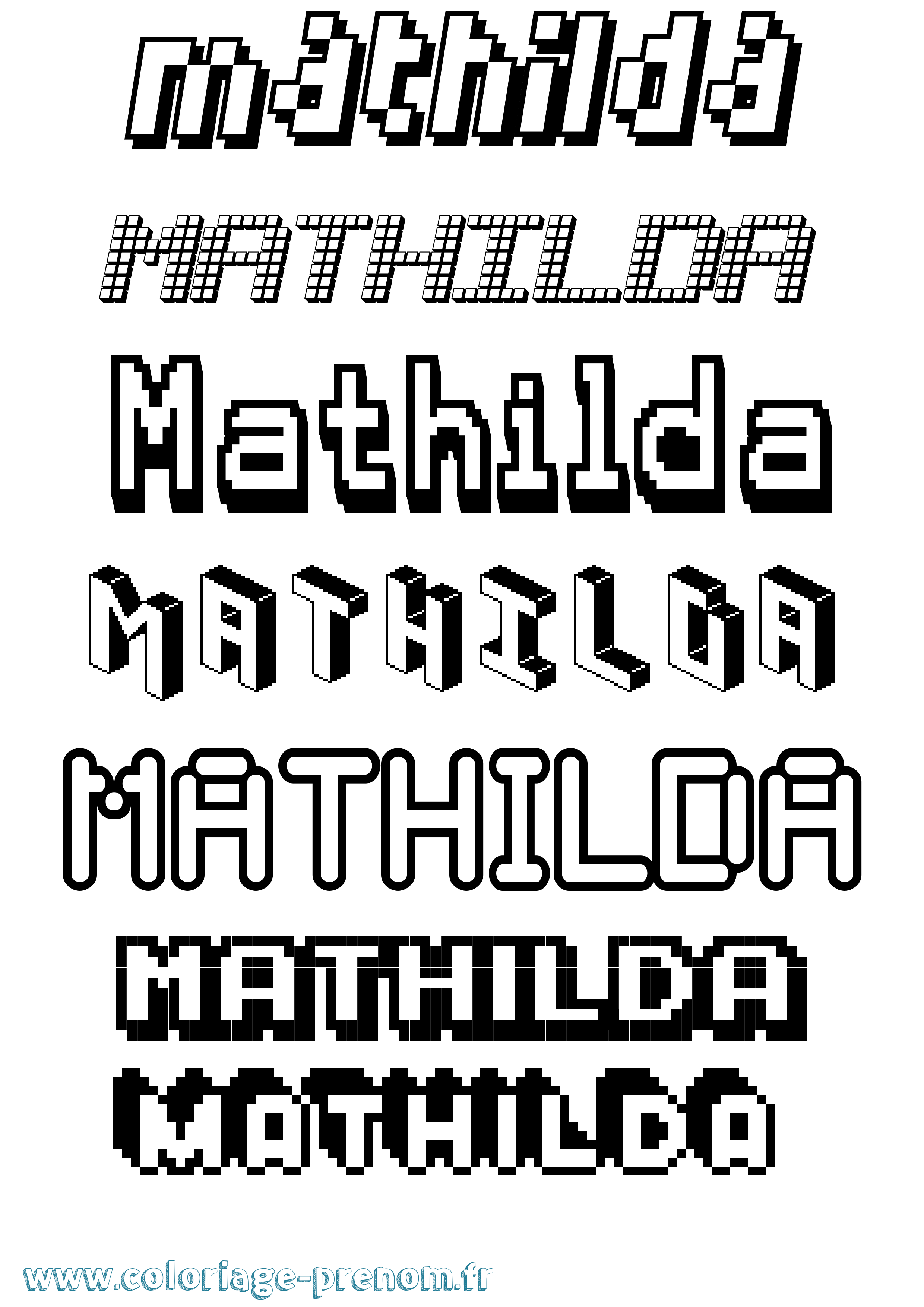 Coloriage prénom Mathilda Pixel