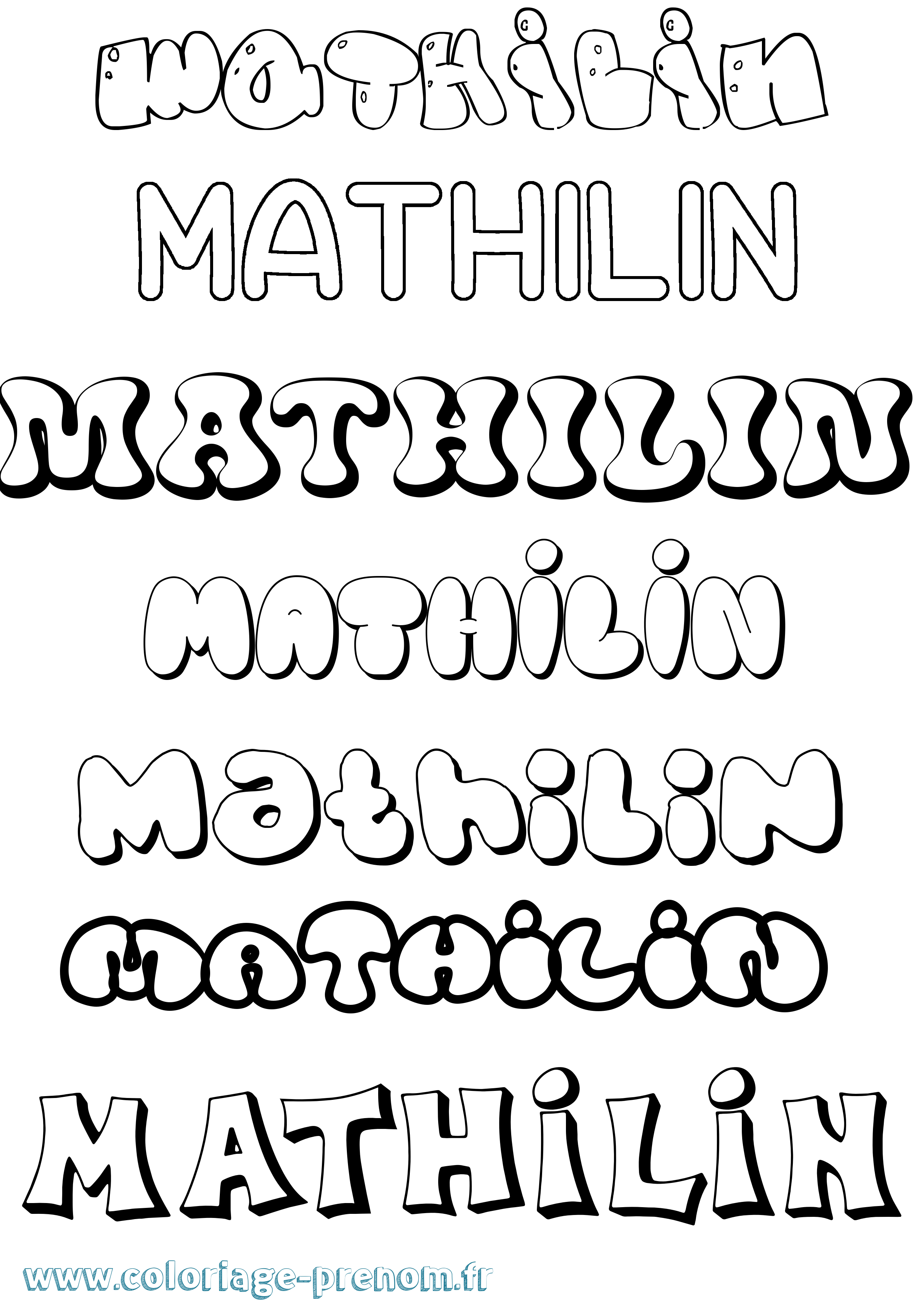Coloriage prénom Mathilin Bubble