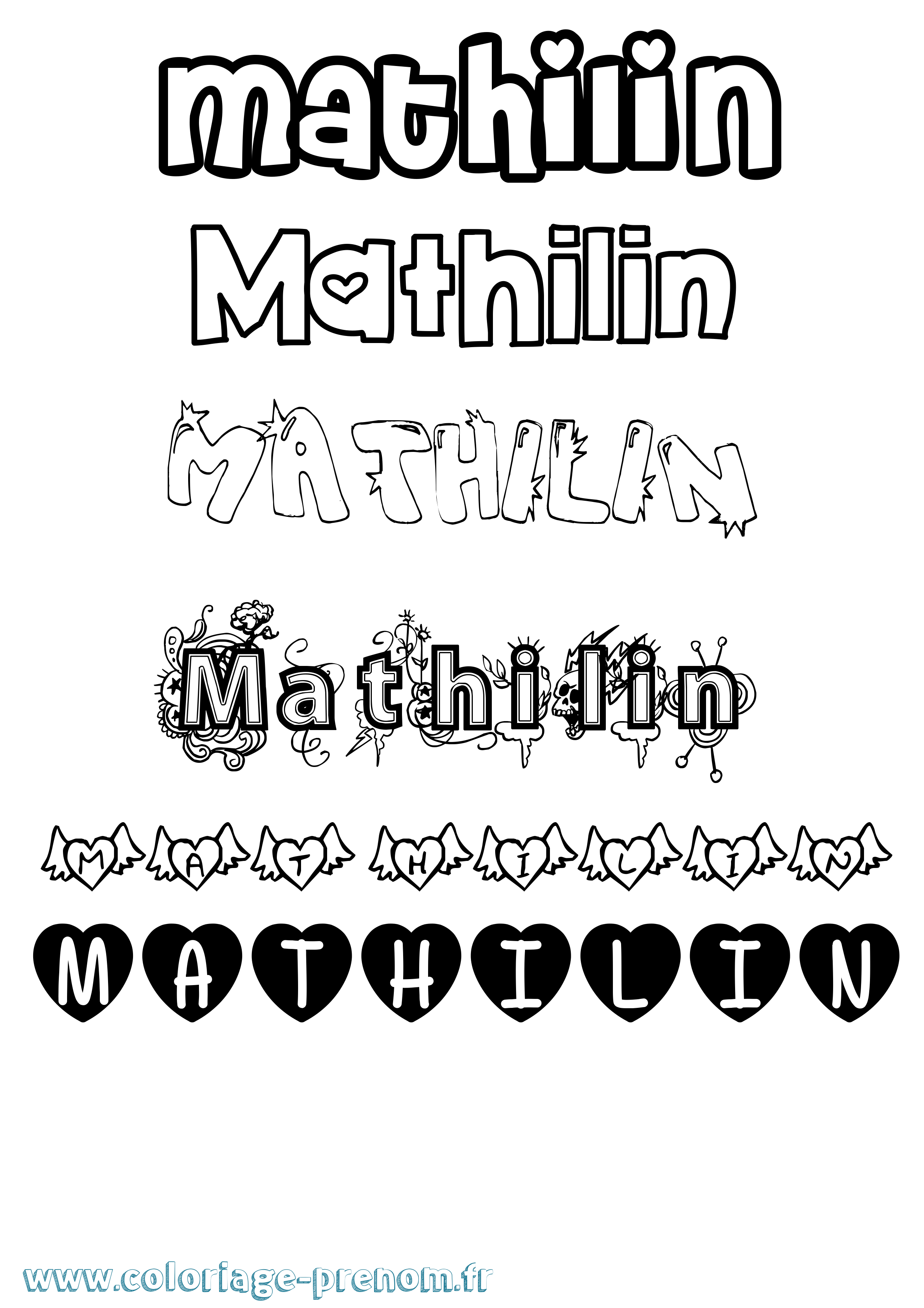 Coloriage prénom Mathilin Girly