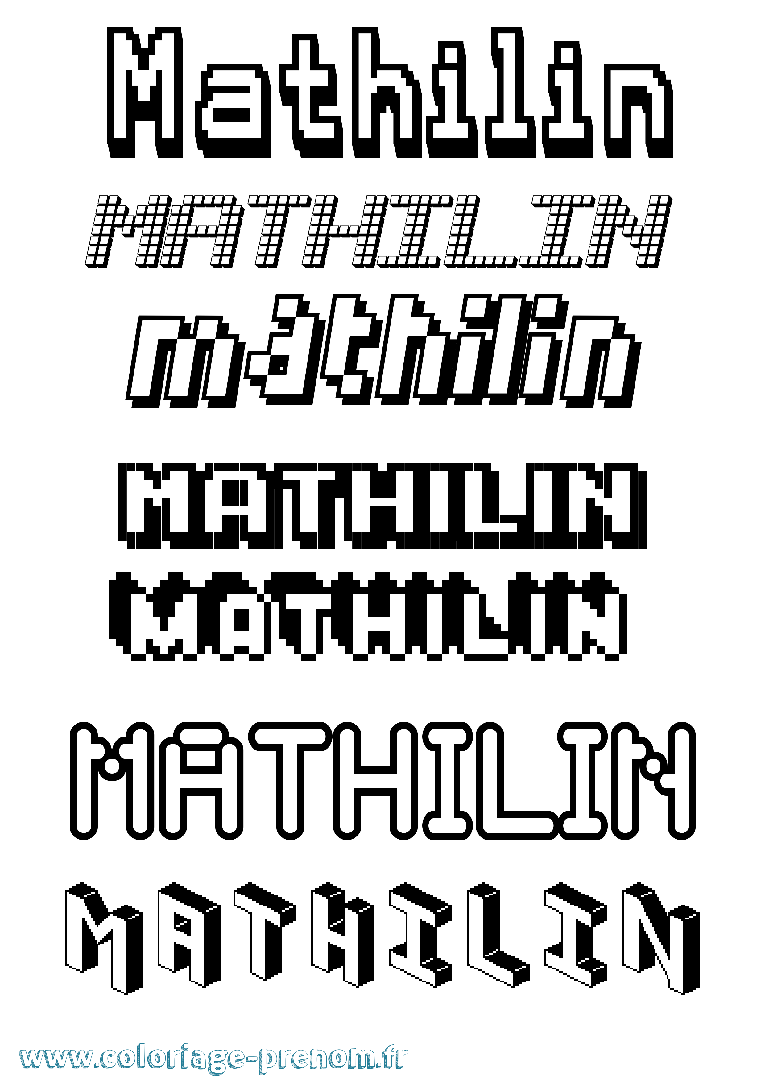 Coloriage prénom Mathilin Pixel