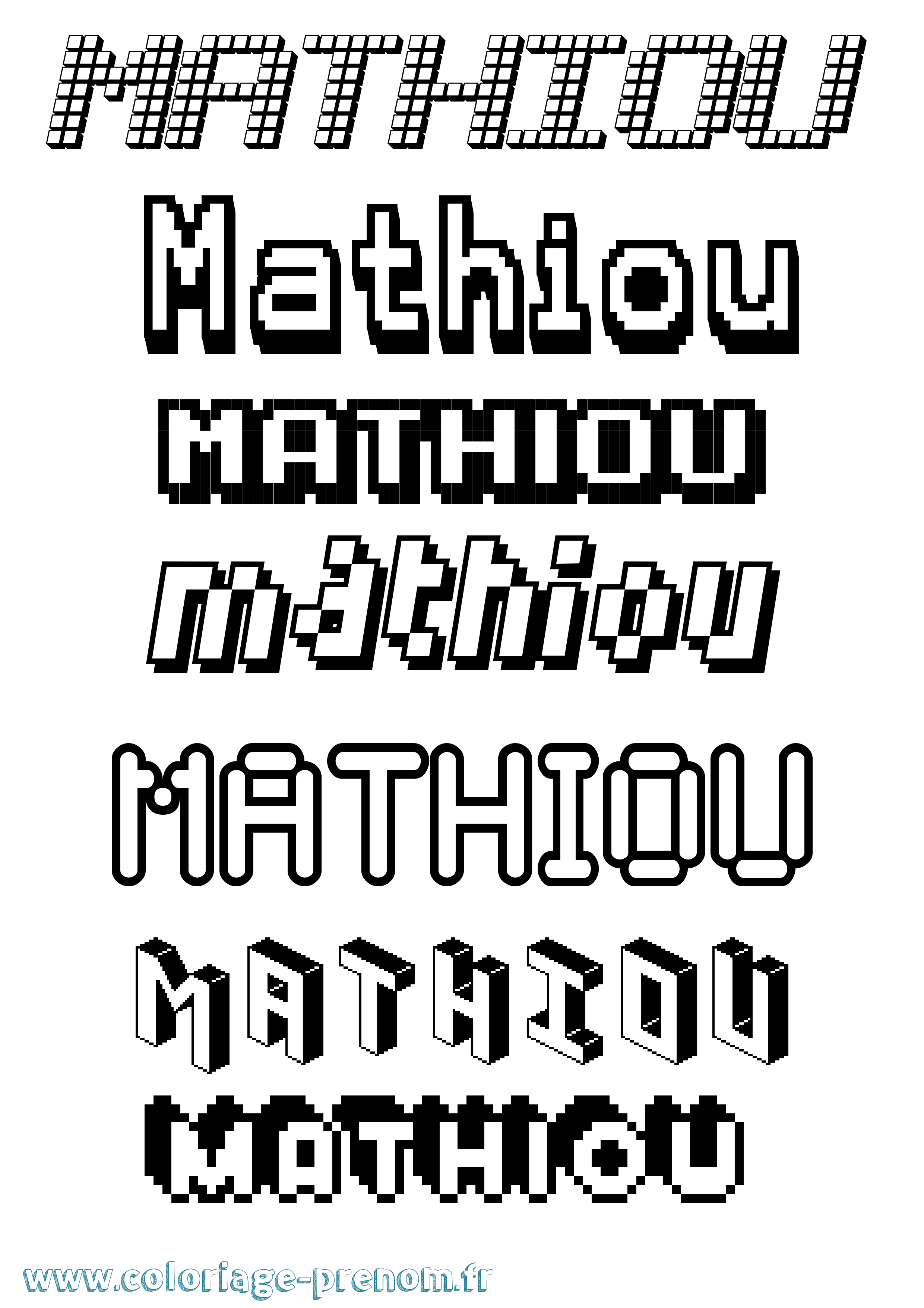 Coloriage prénom Mathiou Pixel