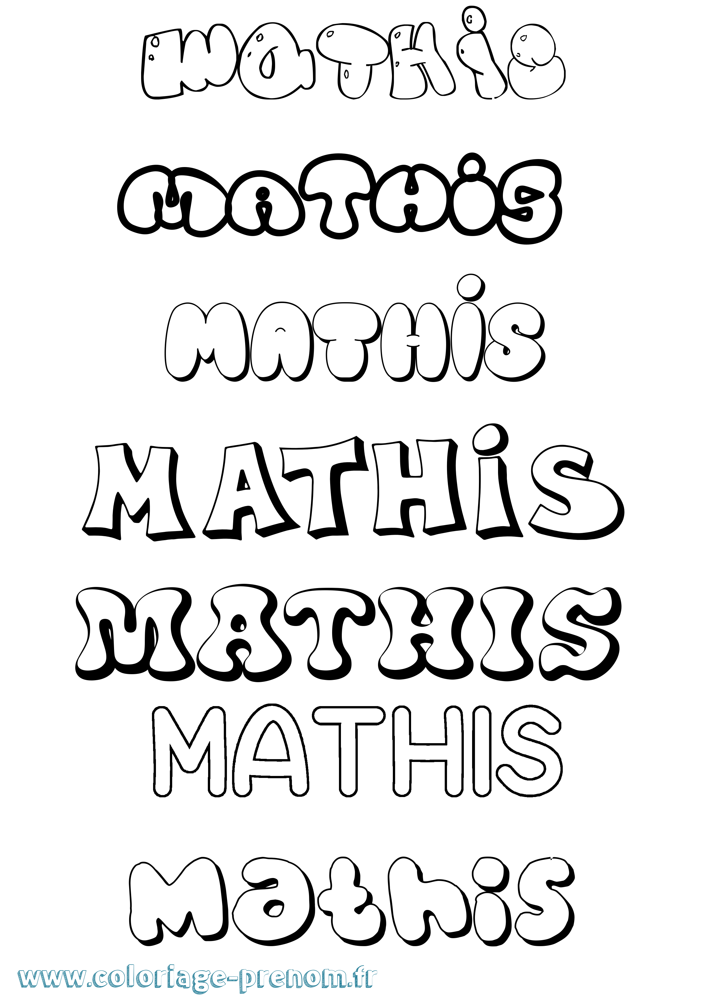 Coloriage prénom Mathis Bubble