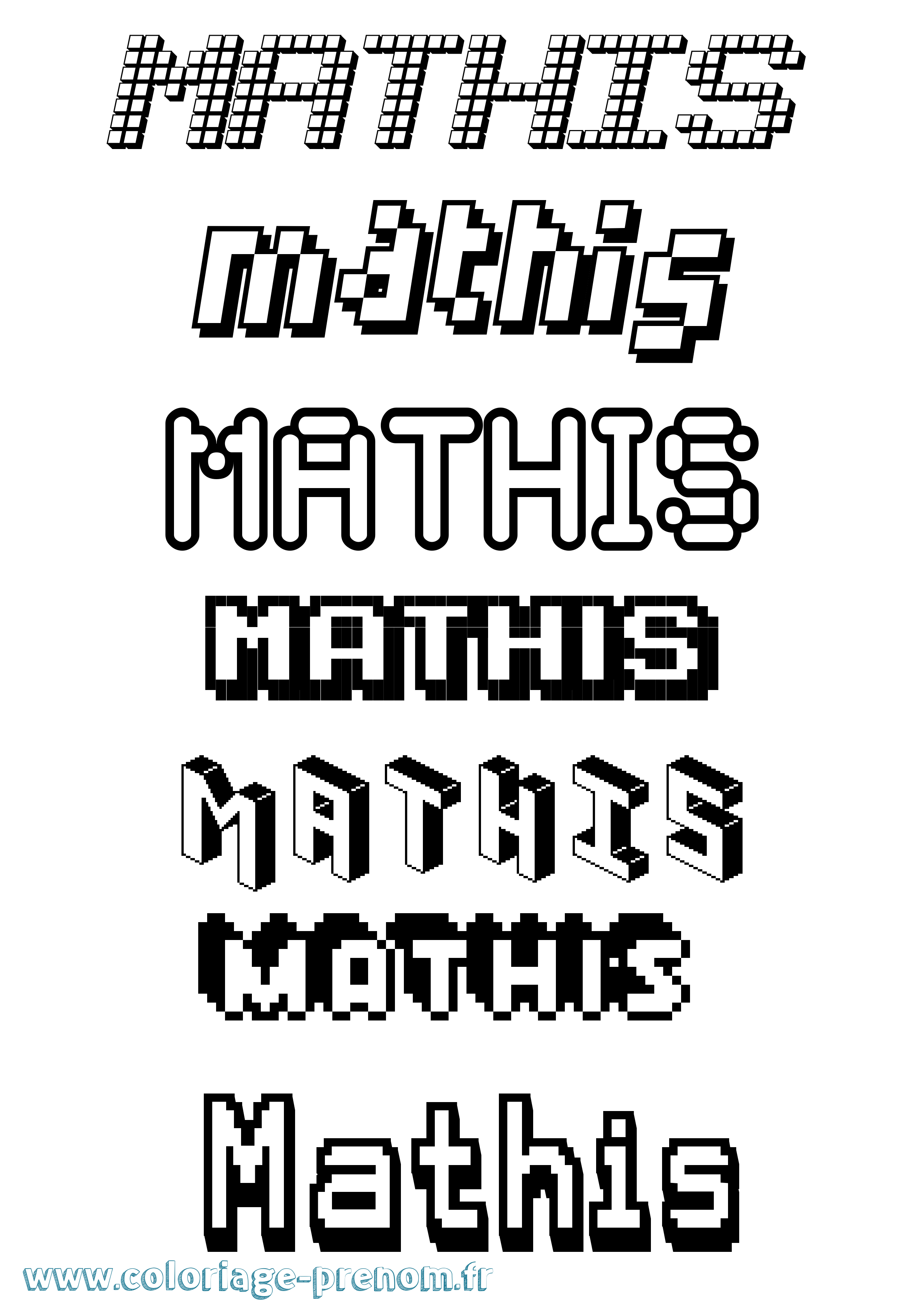 Coloriage prénom Mathis Pixel