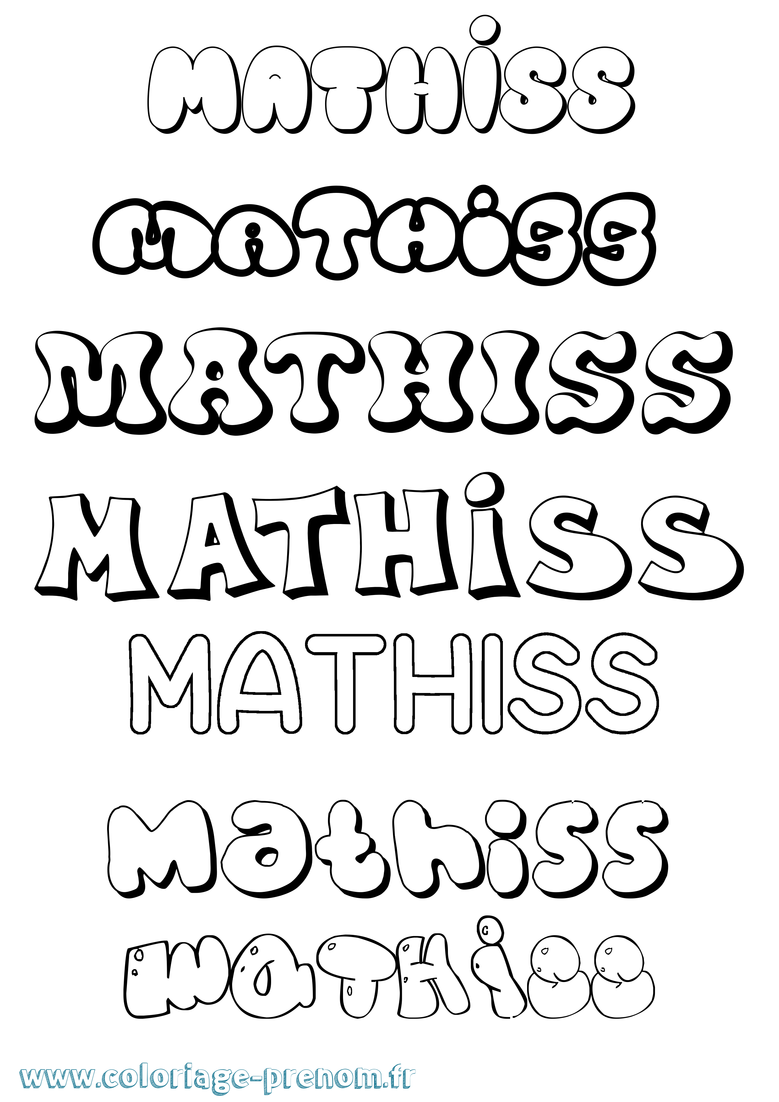 Coloriage prénom Mathiss Bubble