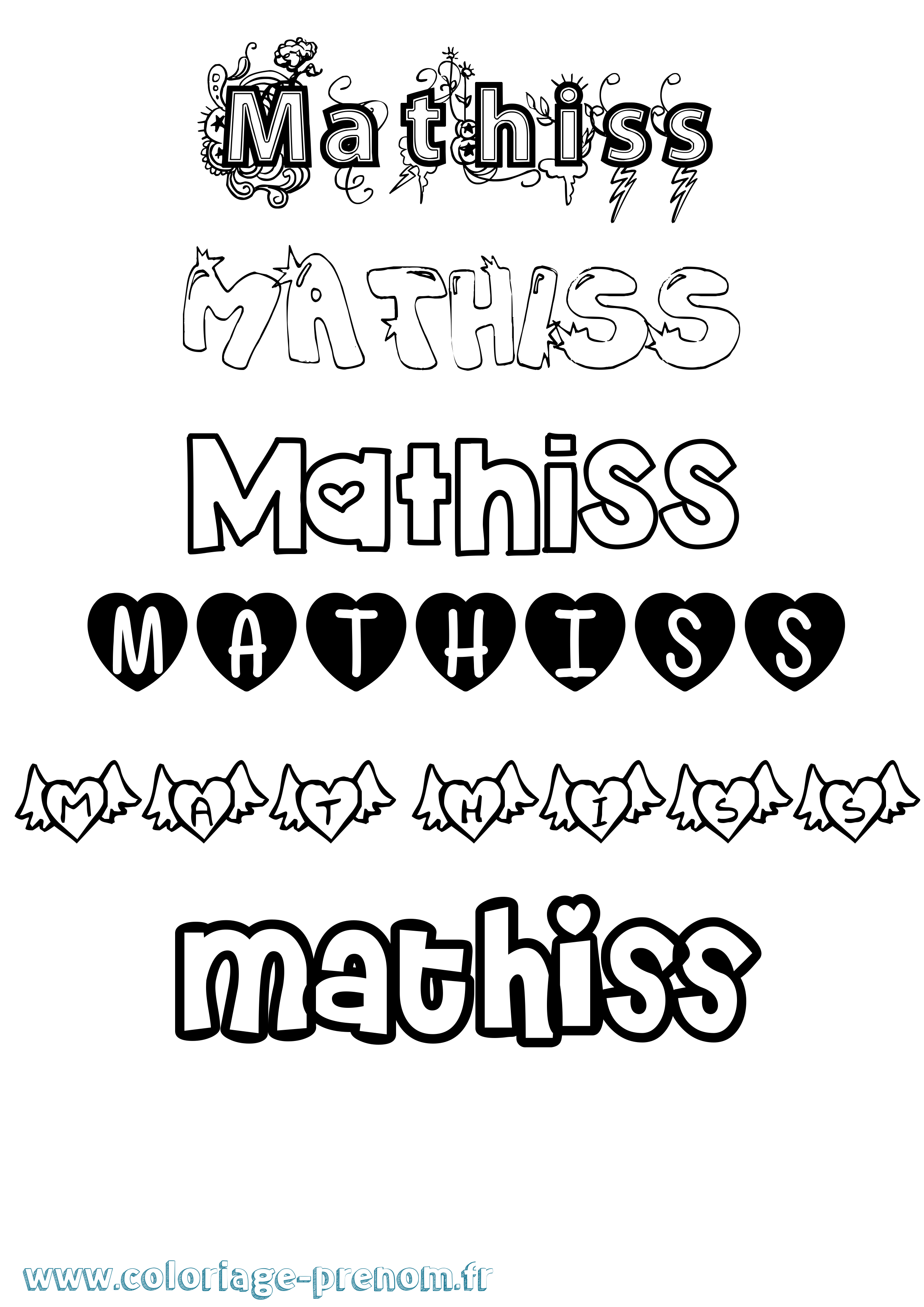 Coloriage prénom Mathiss Girly