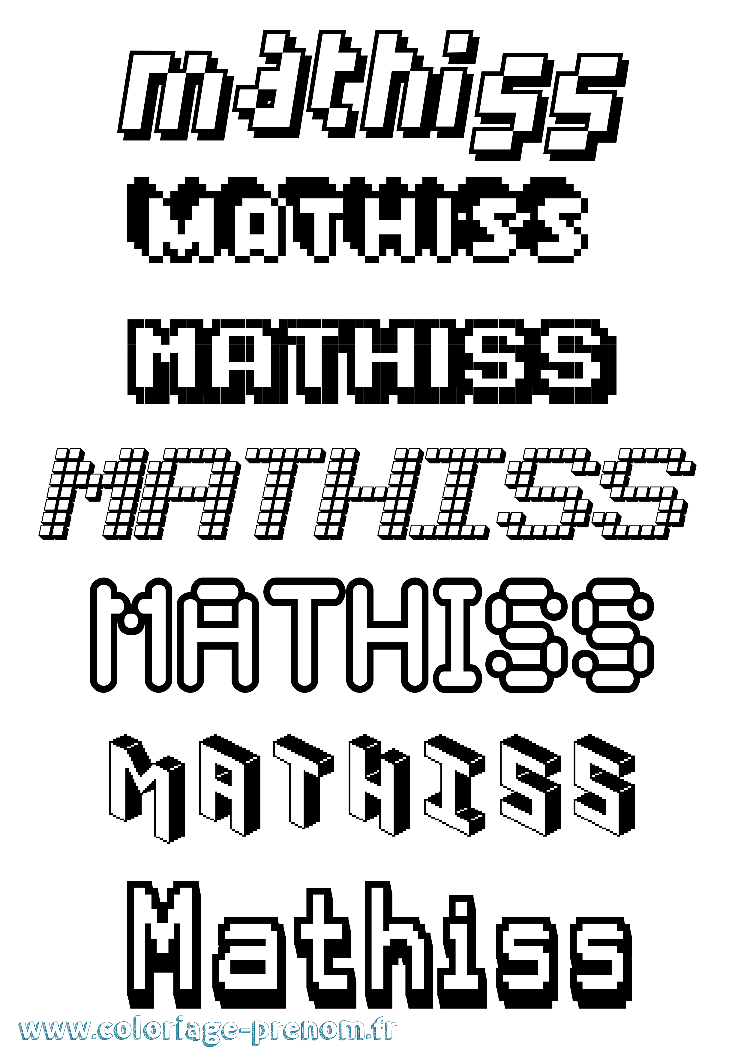 Coloriage prénom Mathiss Pixel