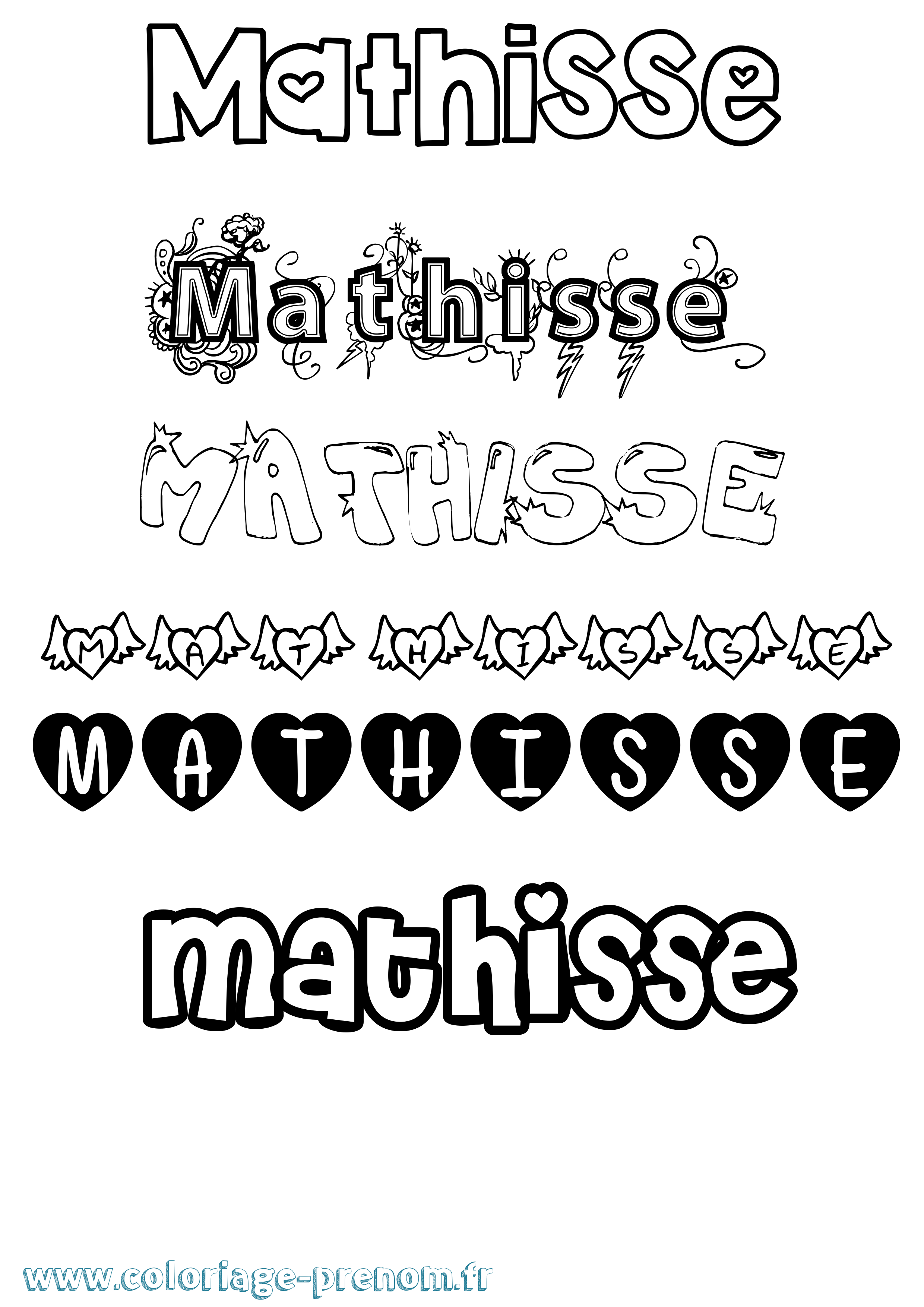 Coloriage prénom Mathisse Girly