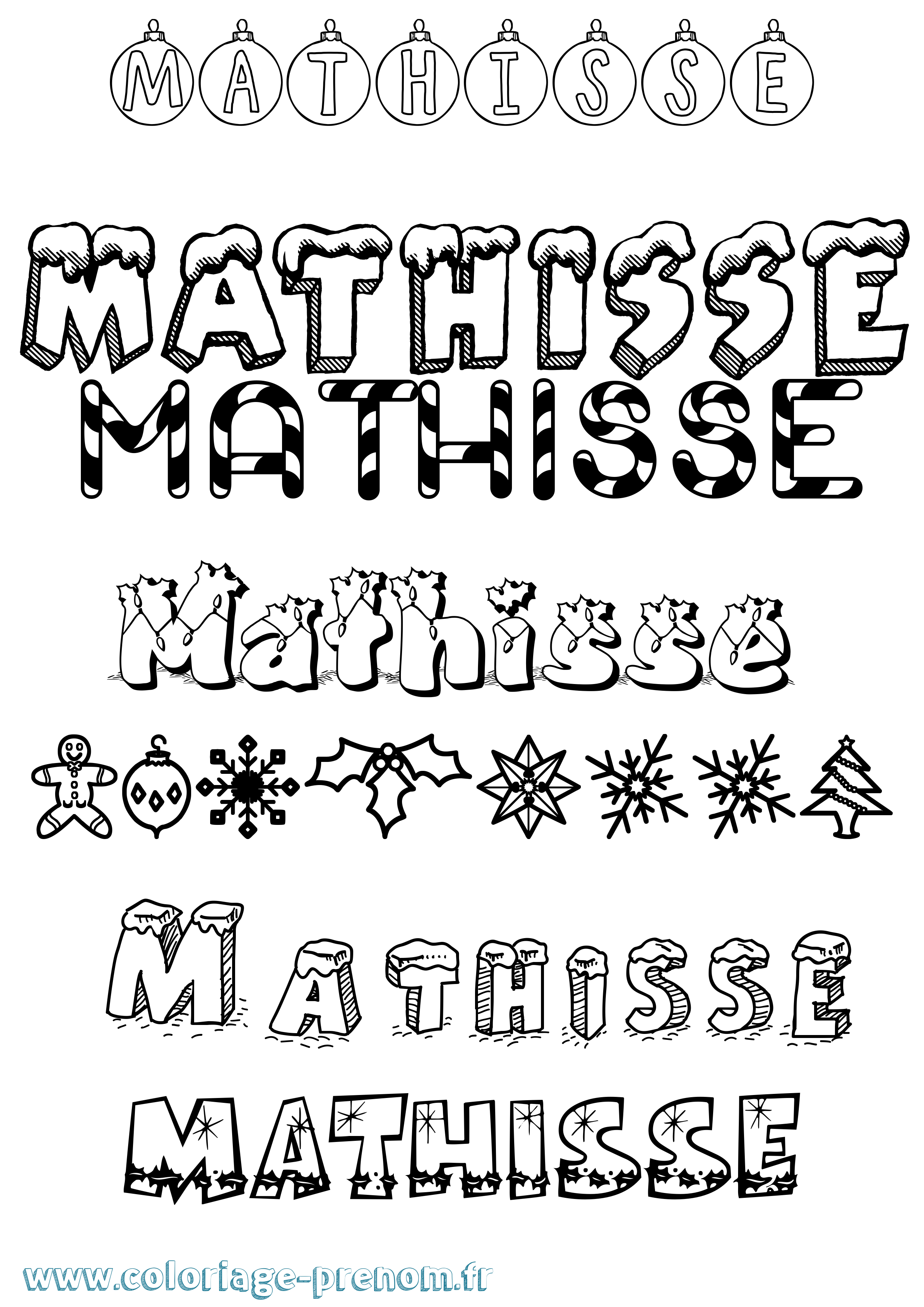 Coloriage prénom Mathisse Noël