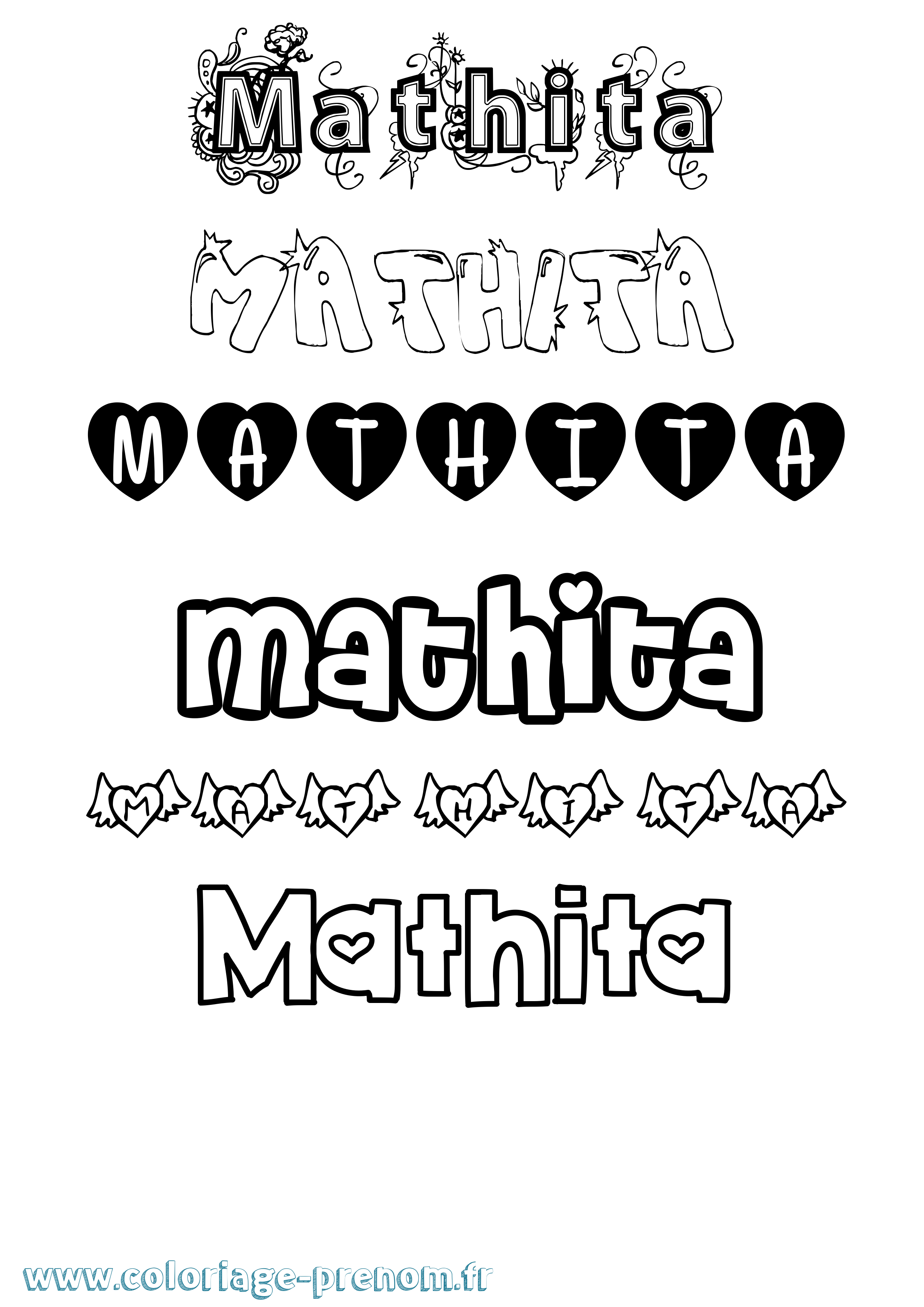 Coloriage prénom Mathita Girly