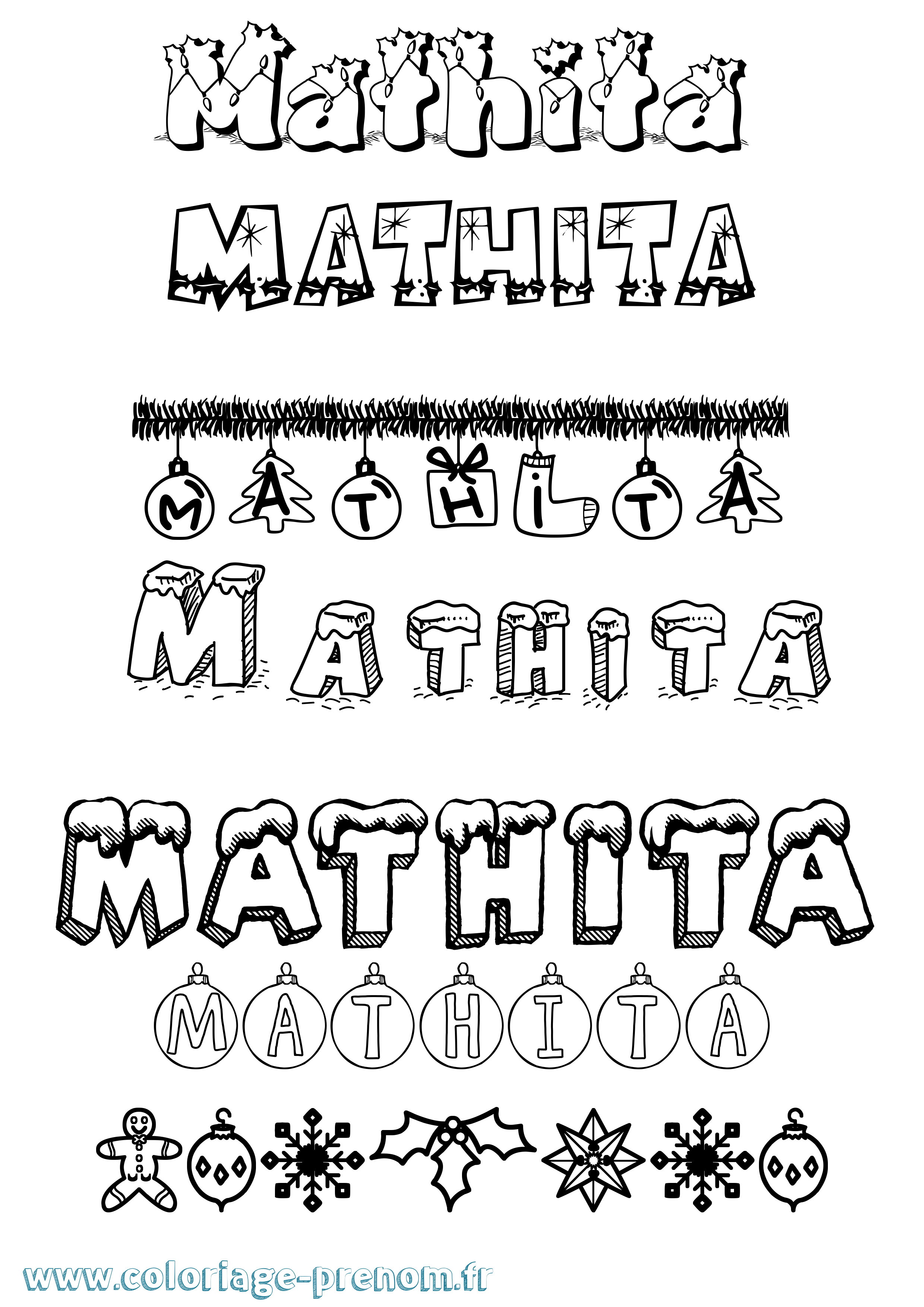 Coloriage prénom Mathita Noël