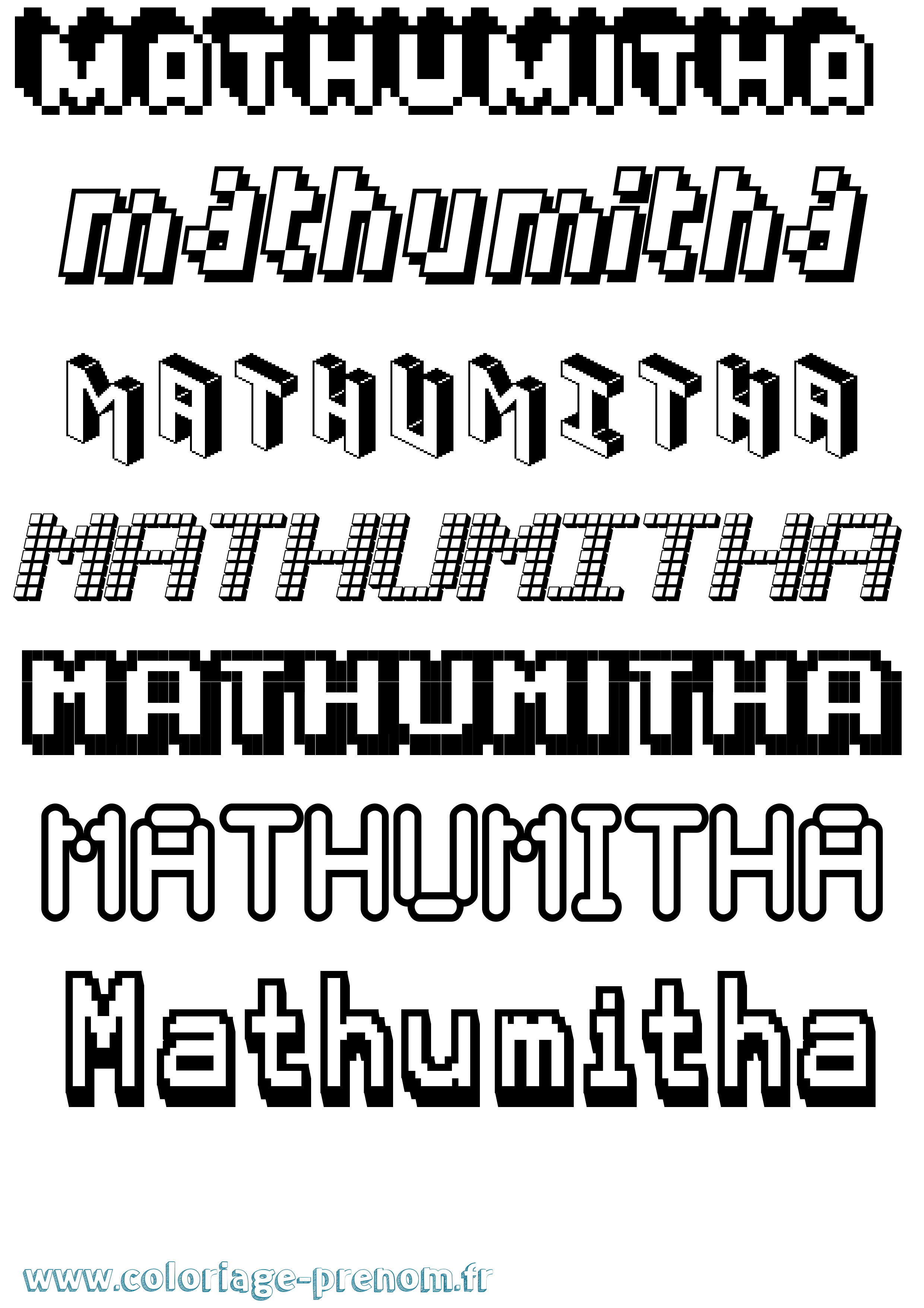 Coloriage prénom Mathumitha Pixel