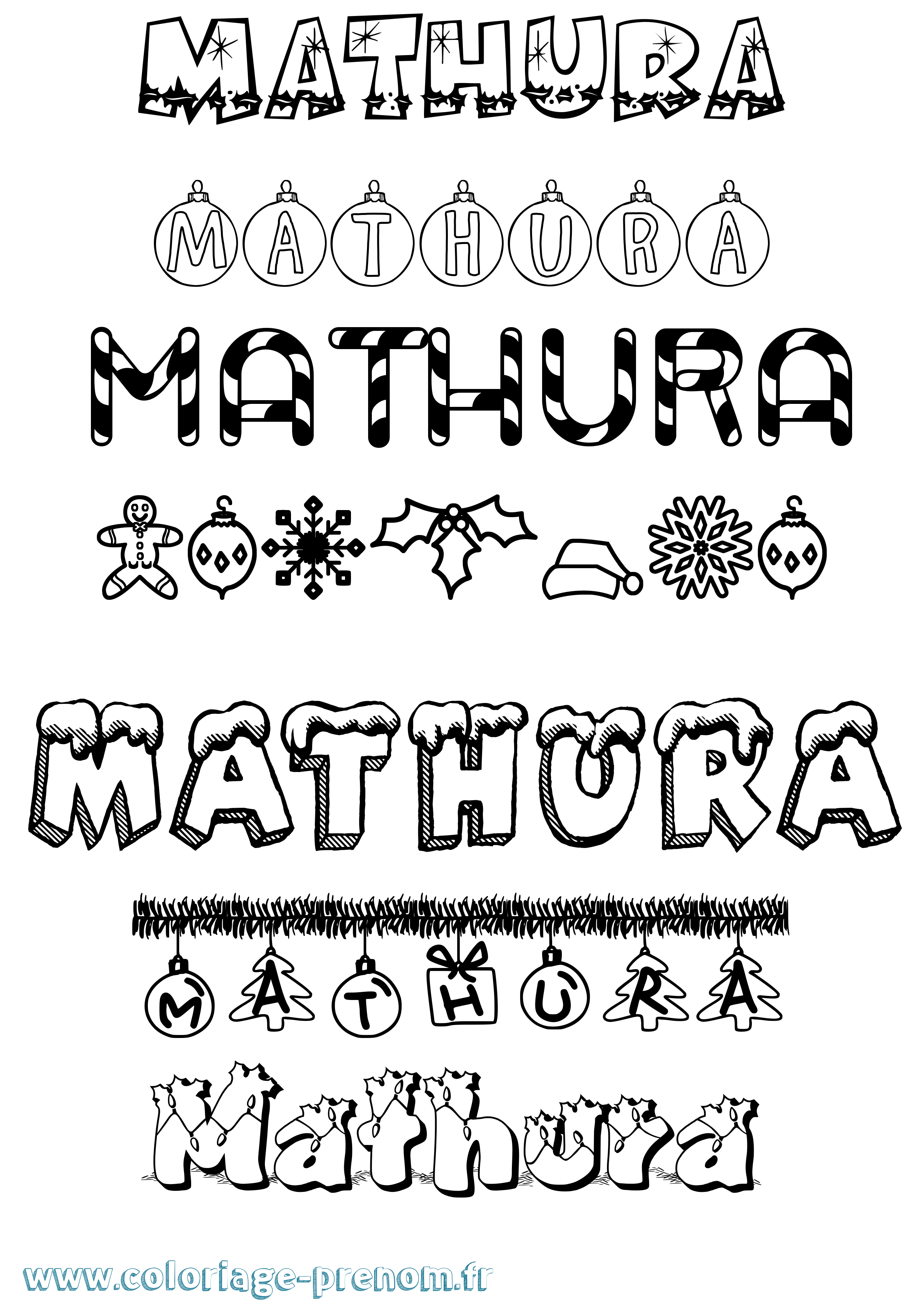 Coloriage prénom Mathura Noël