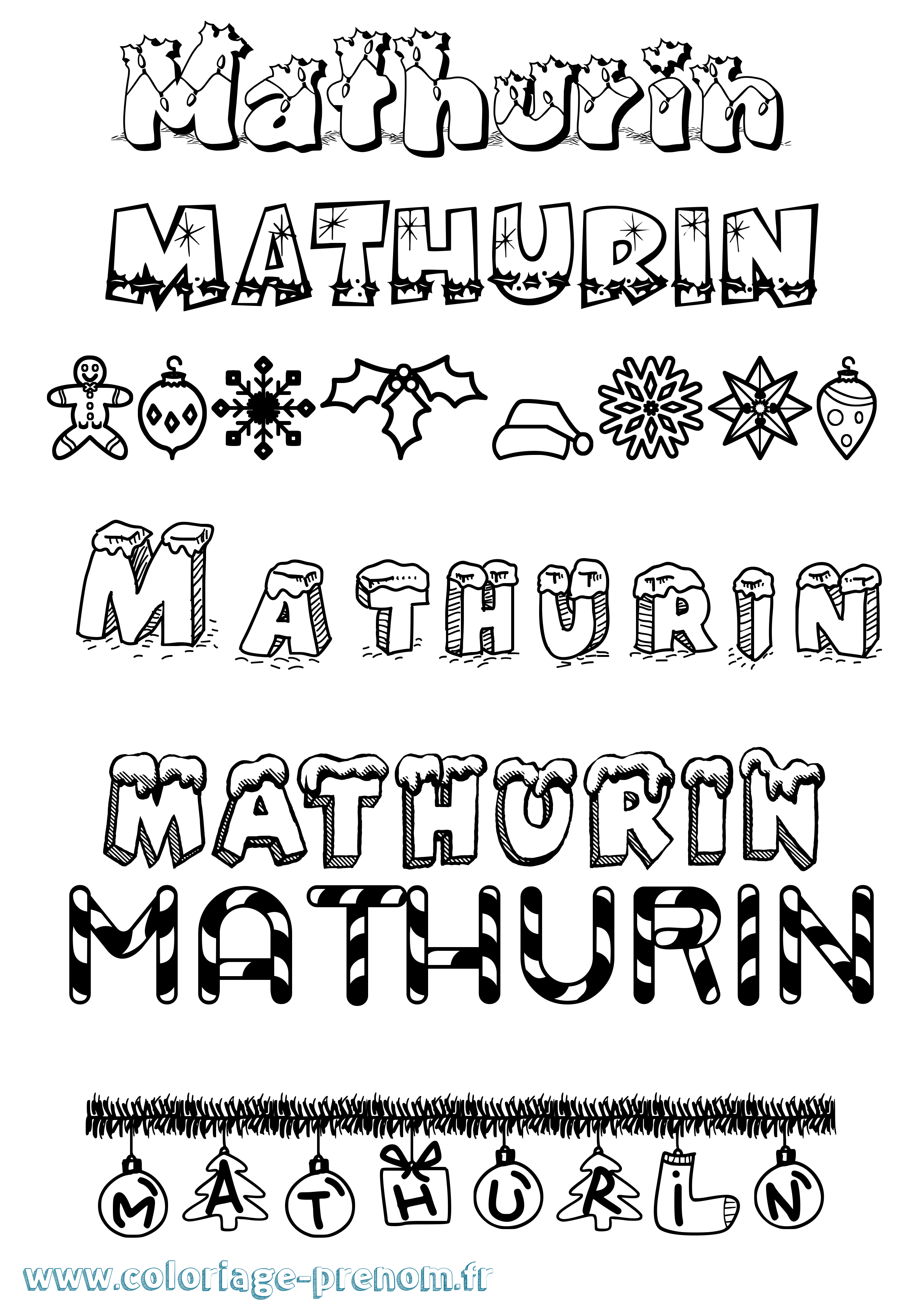 Coloriage prénom Mathurin Noël