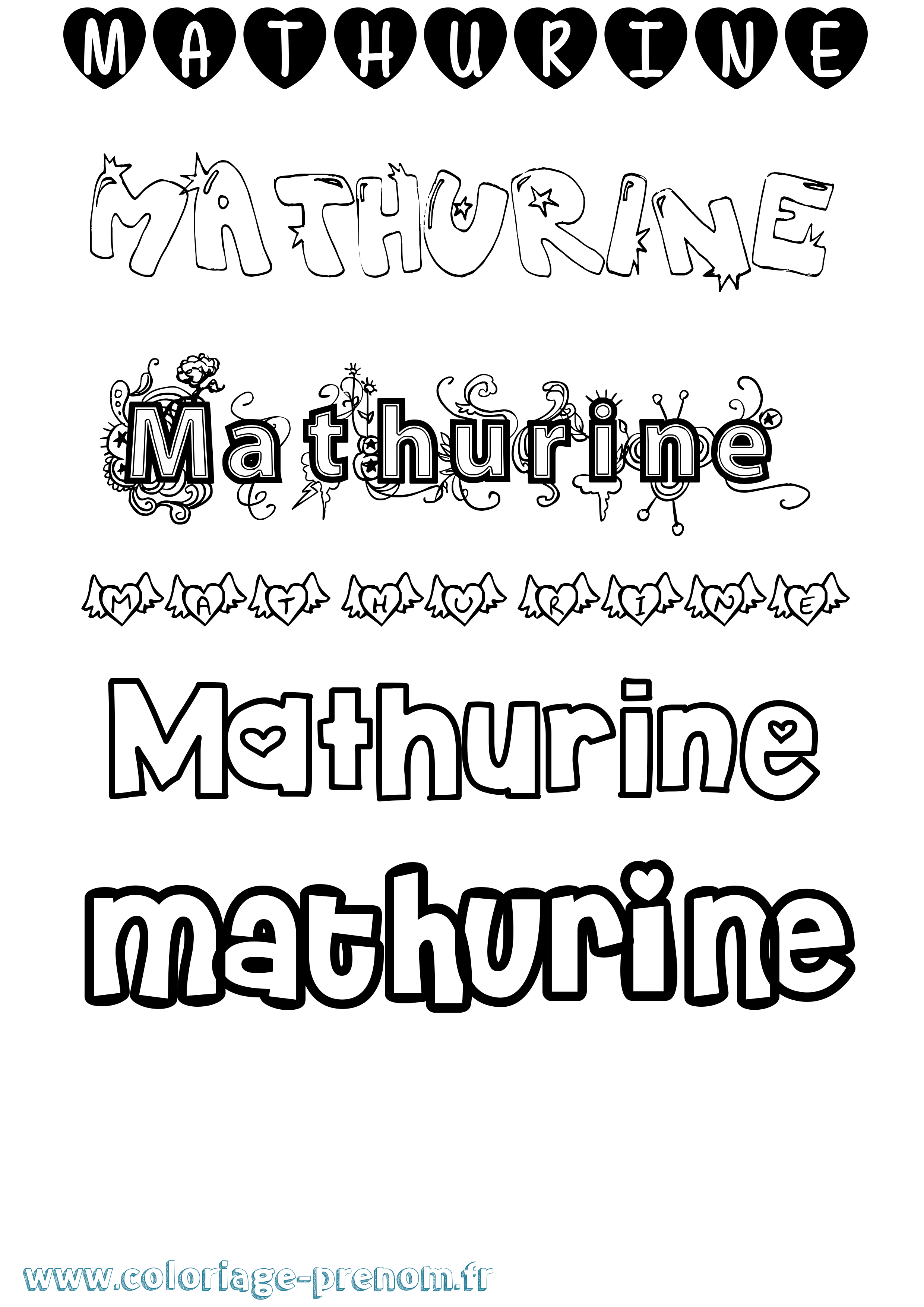 Coloriage prénom Mathurine Girly