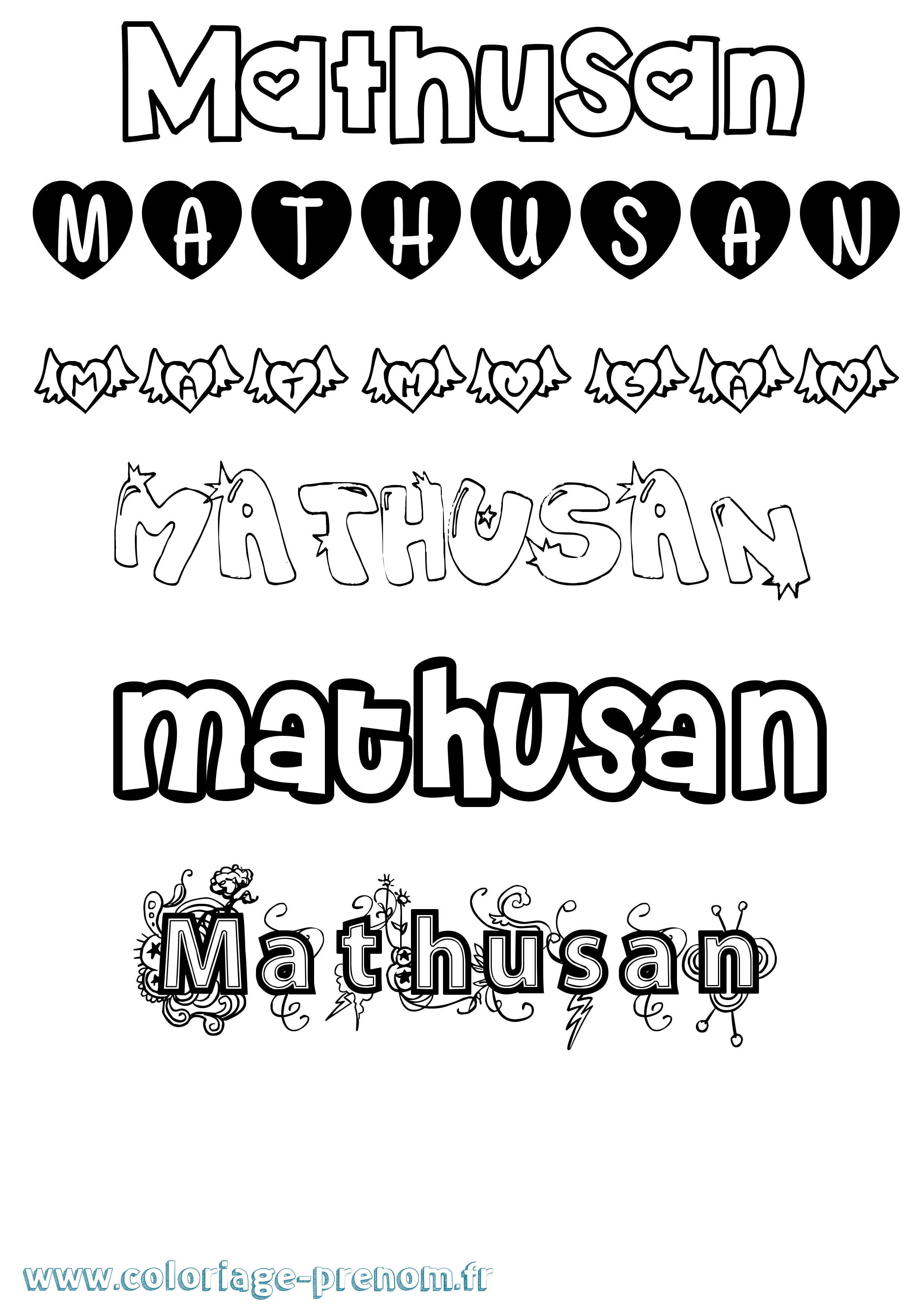 Coloriage prénom Mathusan Girly