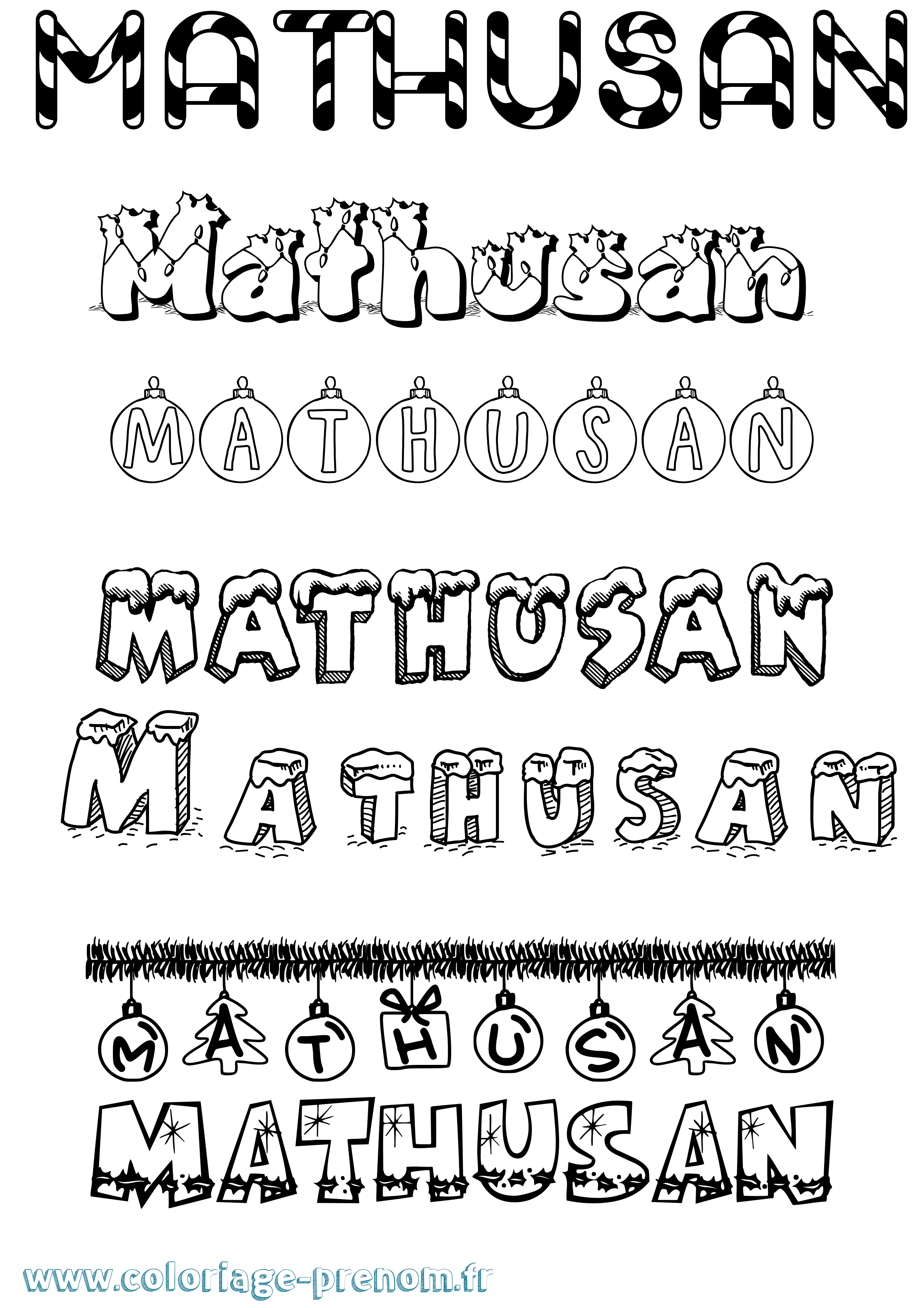 Coloriage prénom Mathusan Noël