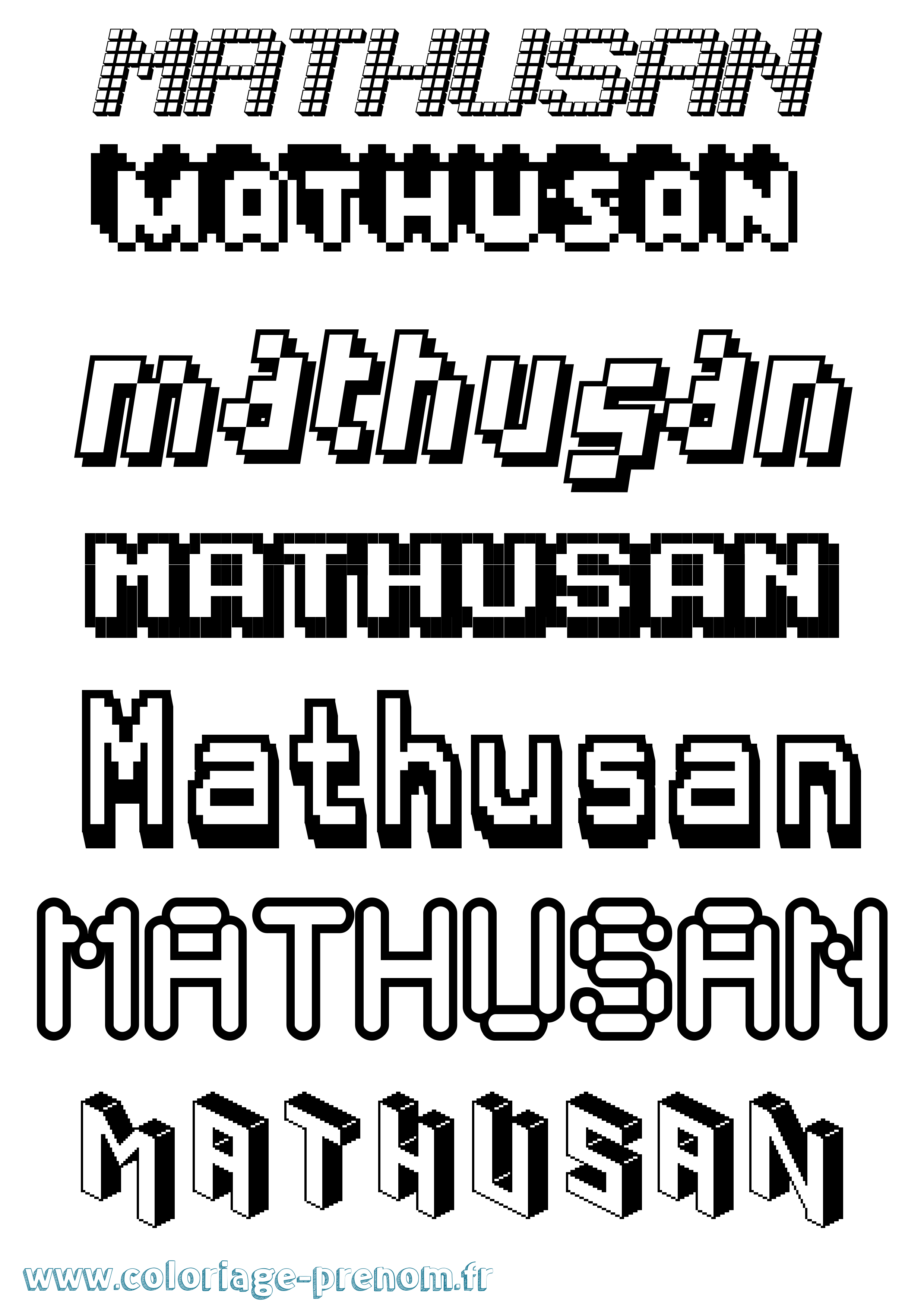 Coloriage prénom Mathusan Pixel
