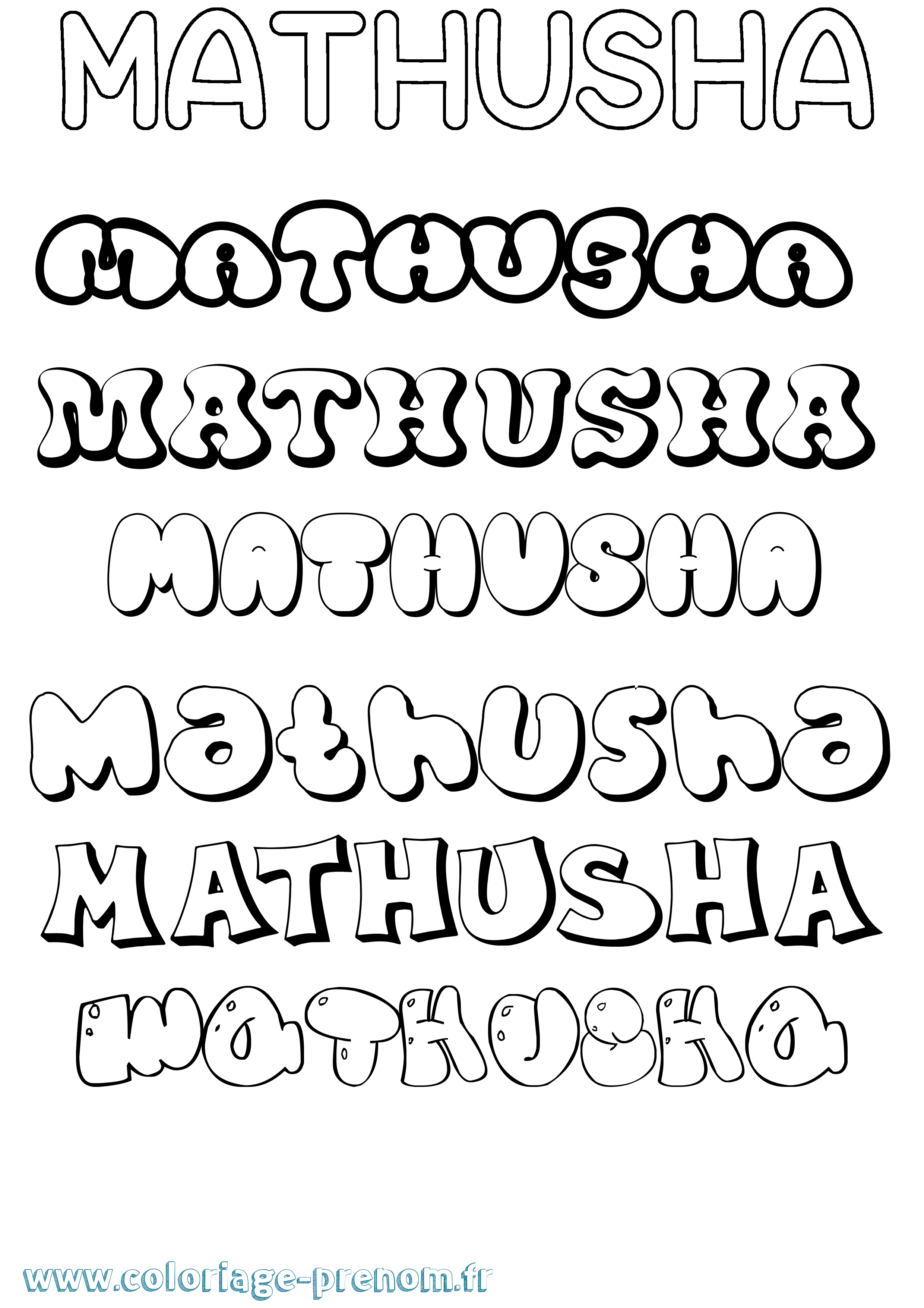 Coloriage prénom Mathusha Bubble