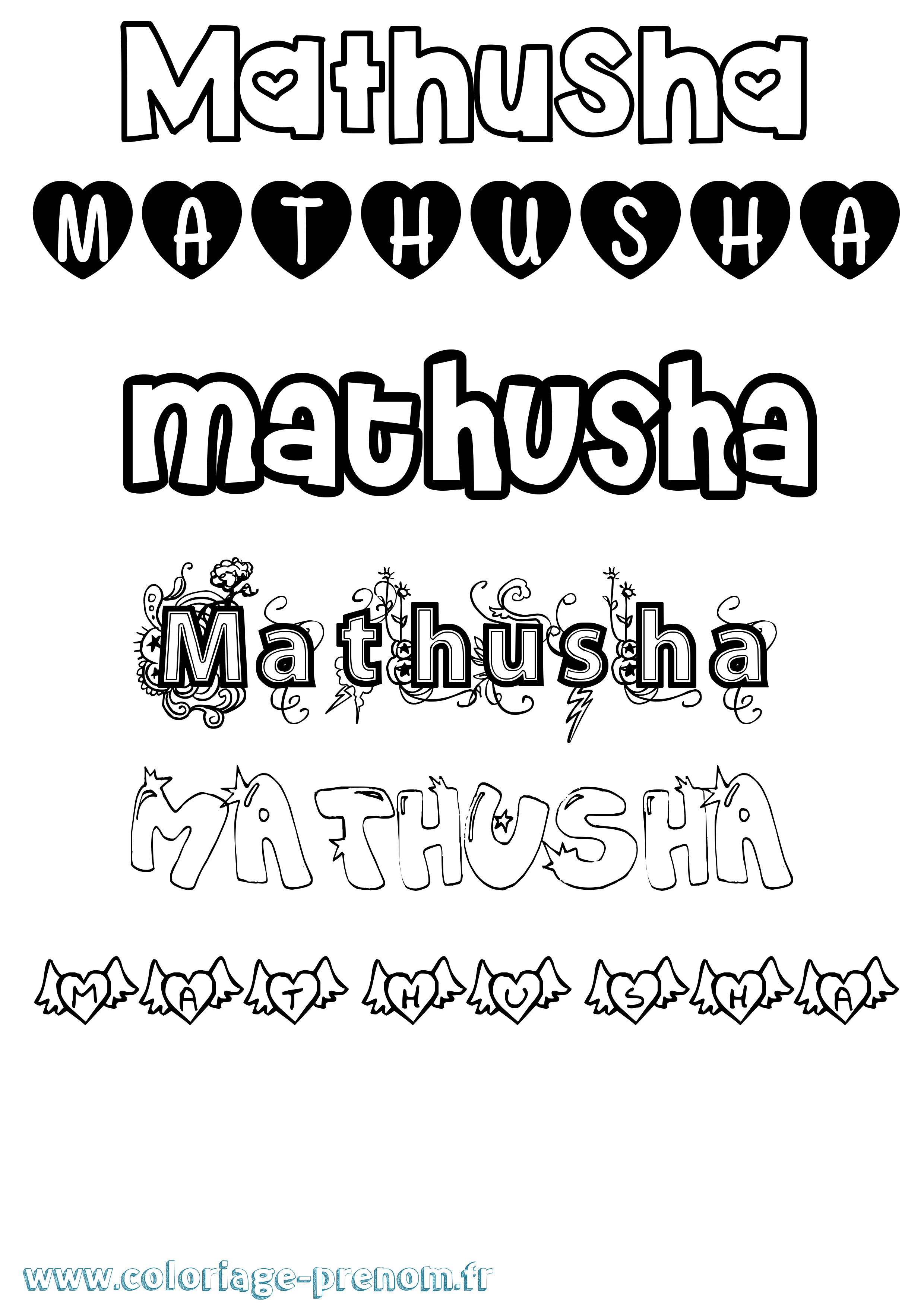 Coloriage prénom Mathusha Girly