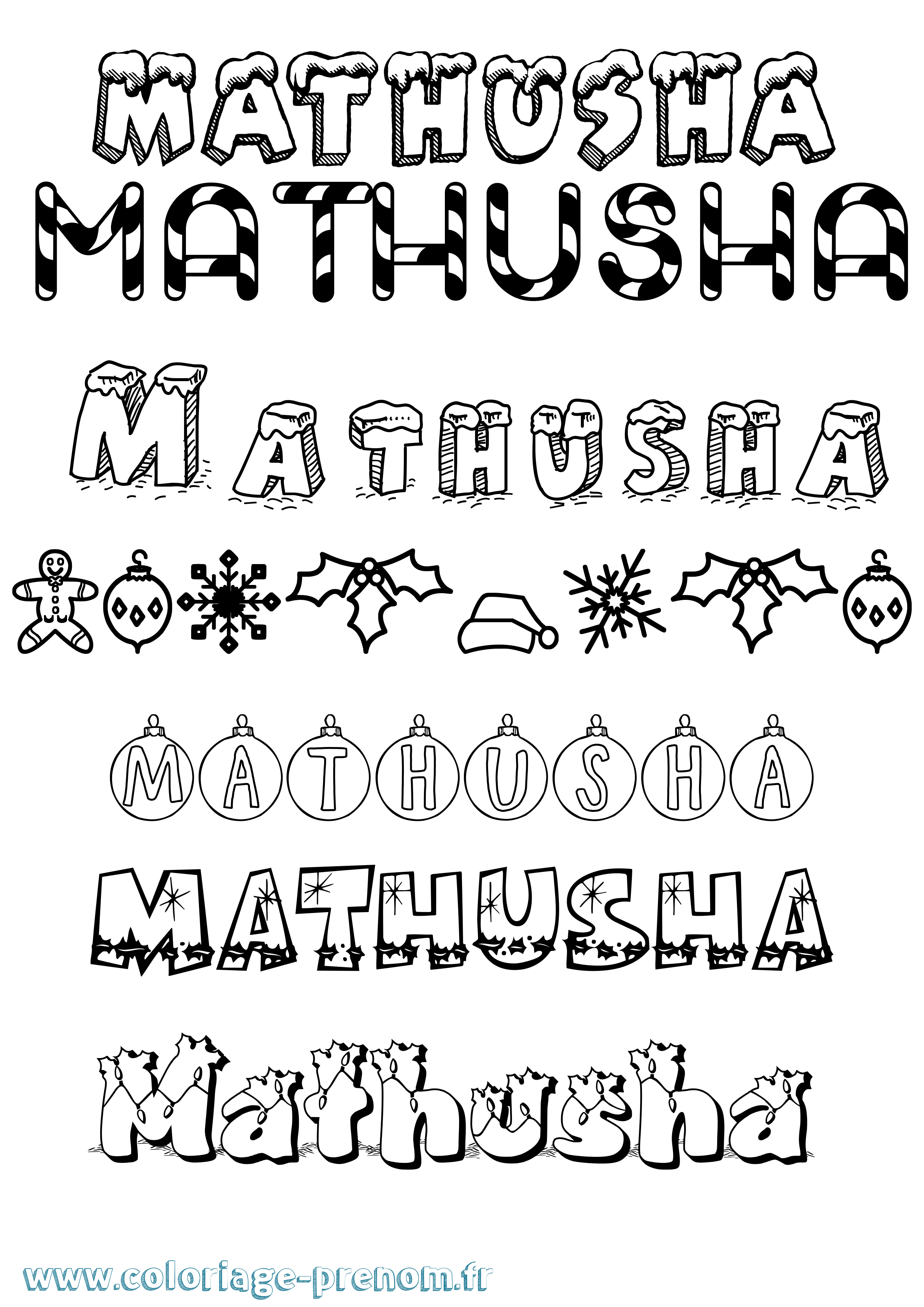 Coloriage prénom Mathusha Noël