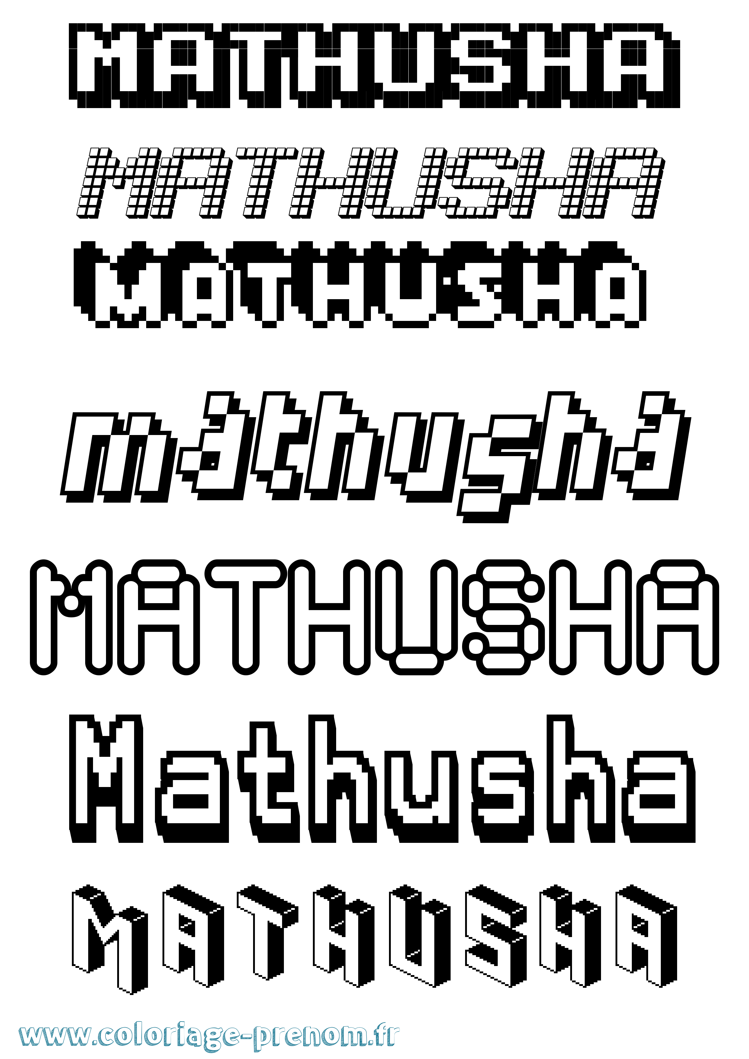 Coloriage prénom Mathusha Pixel