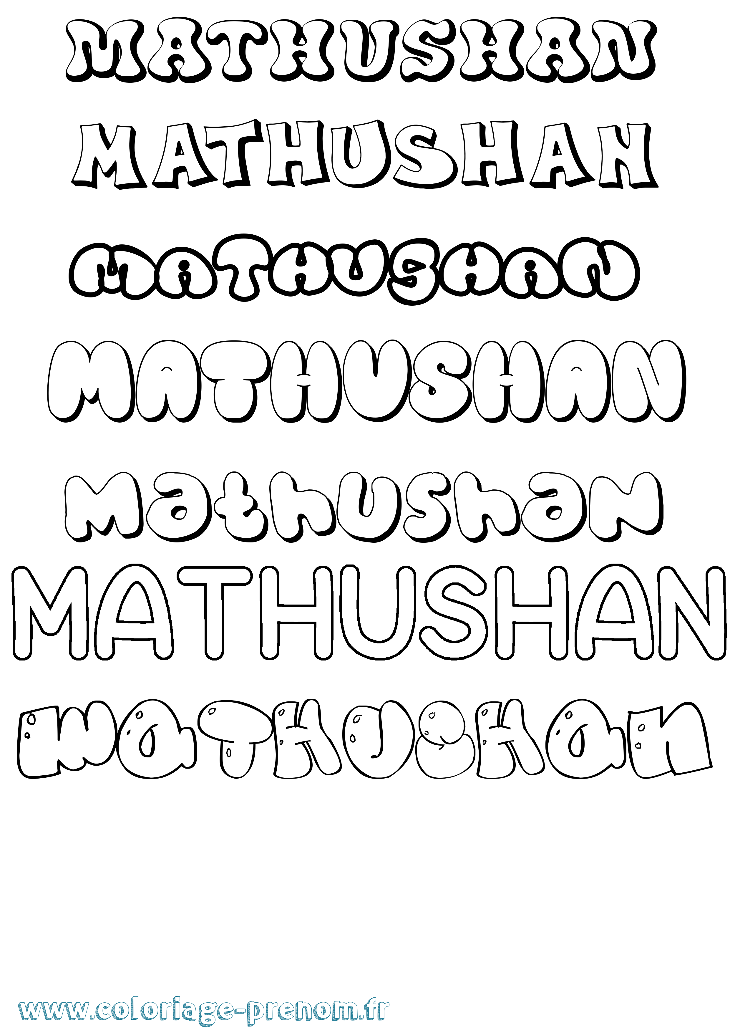 Coloriage prénom Mathushan Bubble