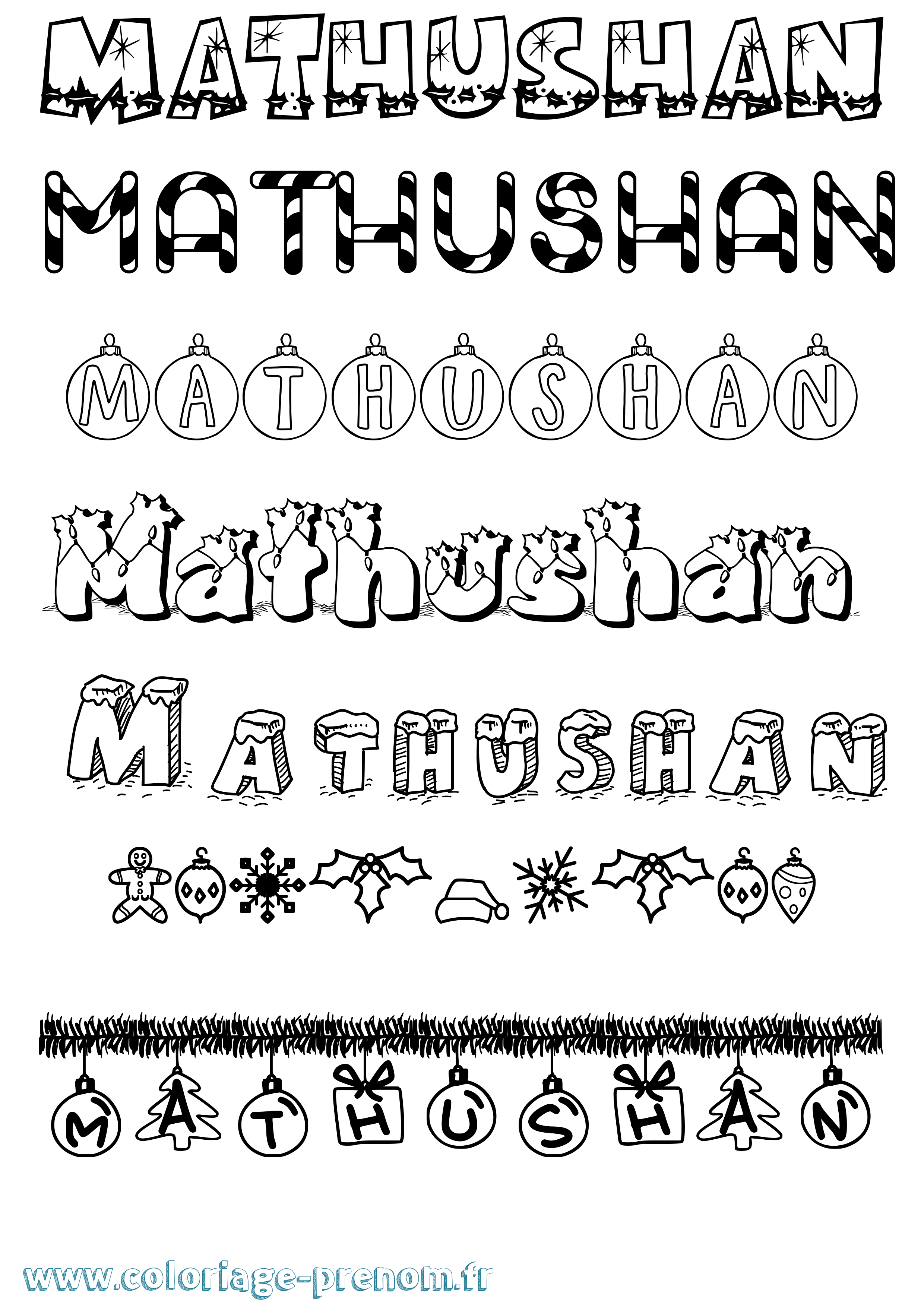 Coloriage prénom Mathushan Noël