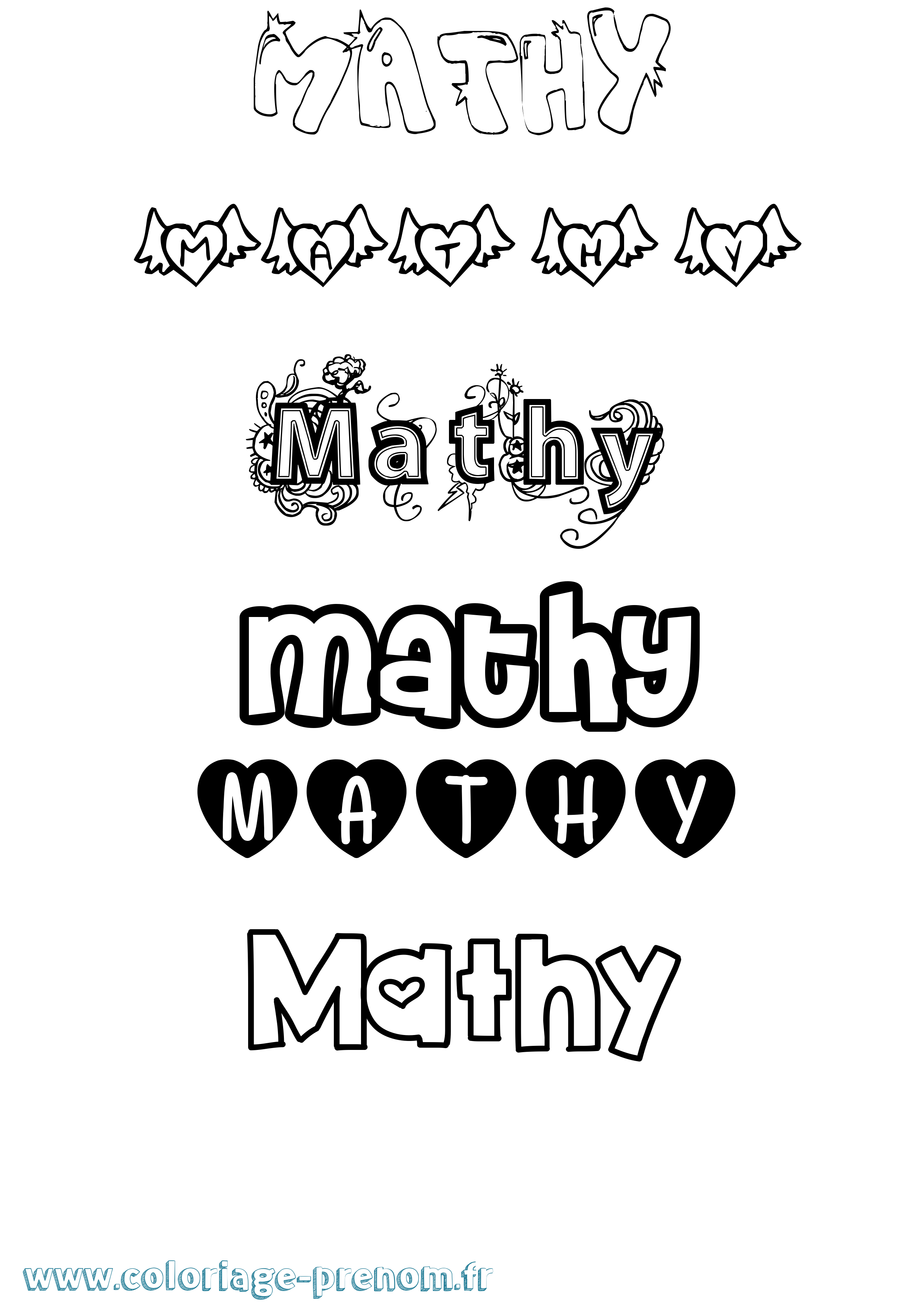Coloriage prénom Mathy Girly