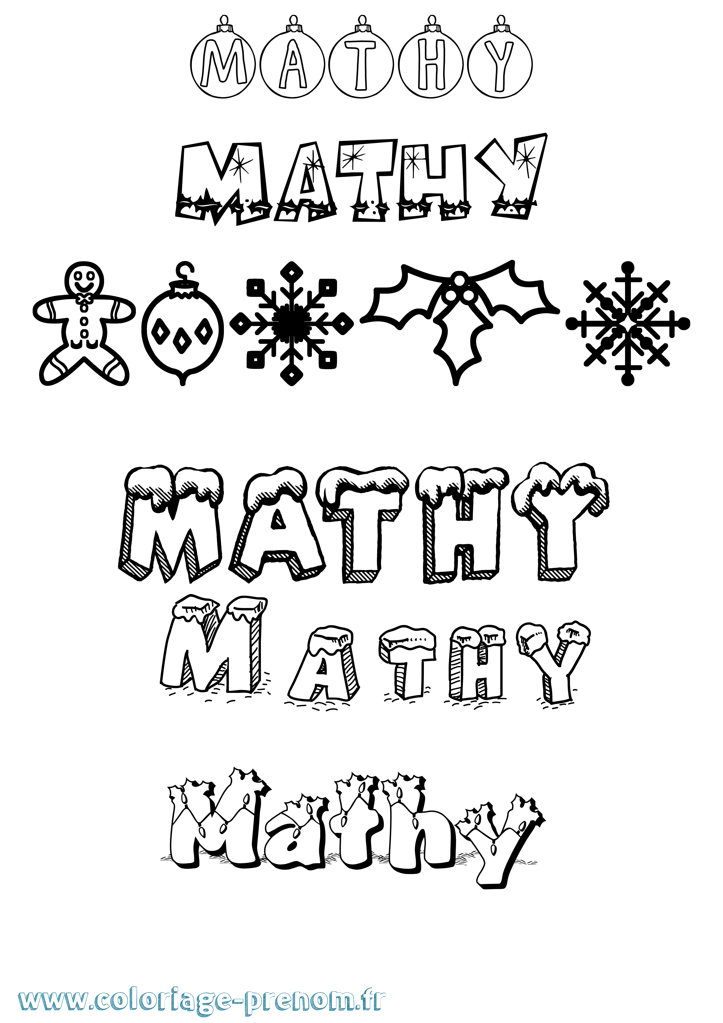 Coloriage prénom Mathy Noël