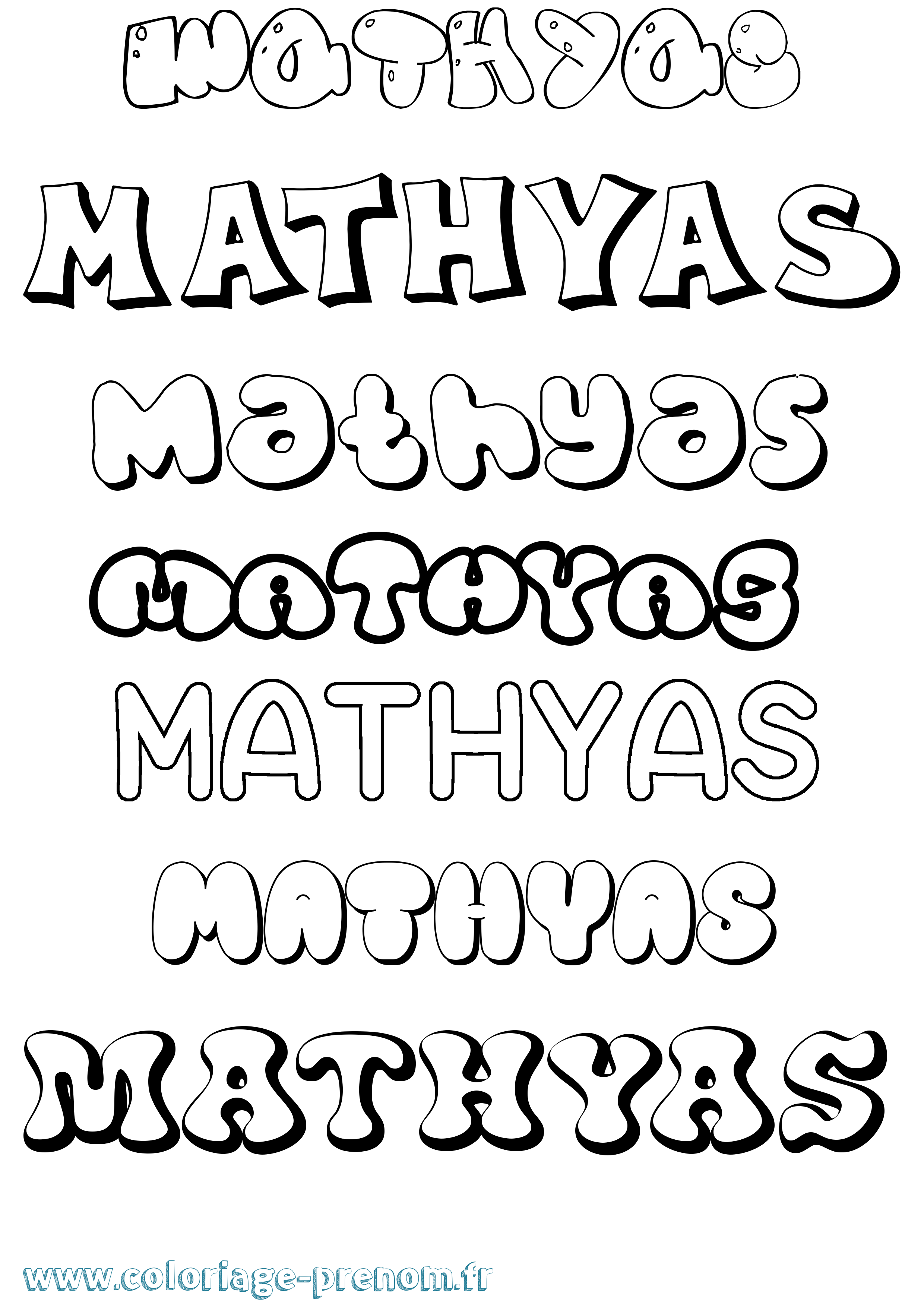 Coloriage prénom Mathyas Bubble