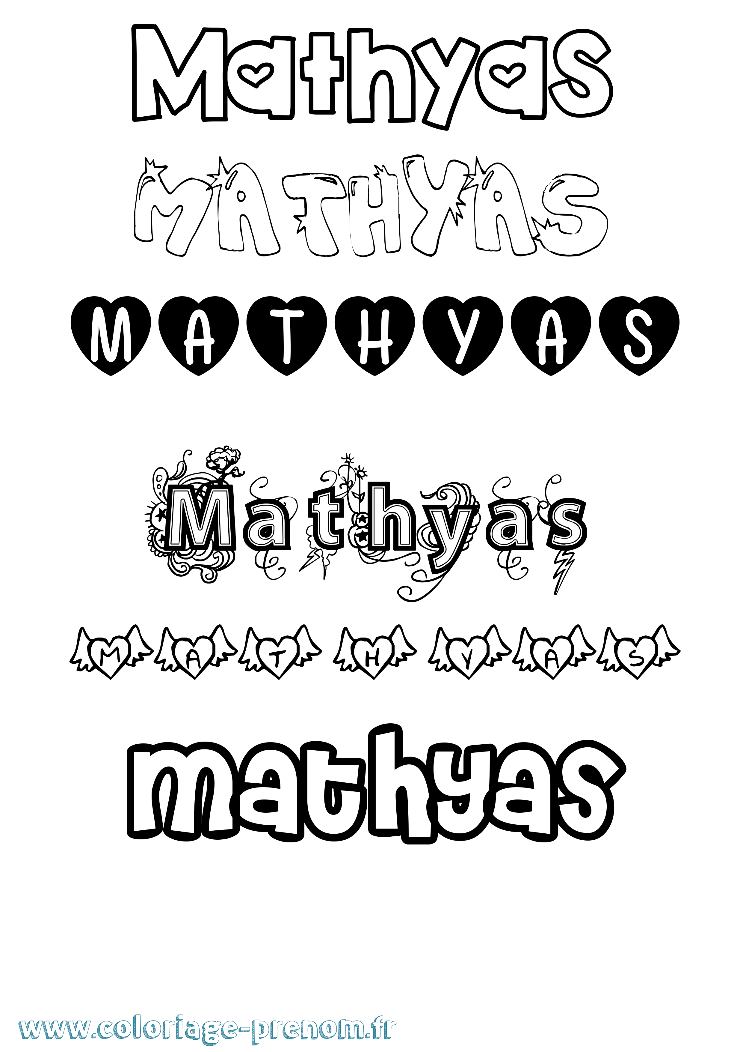 Coloriage prénom Mathyas Girly