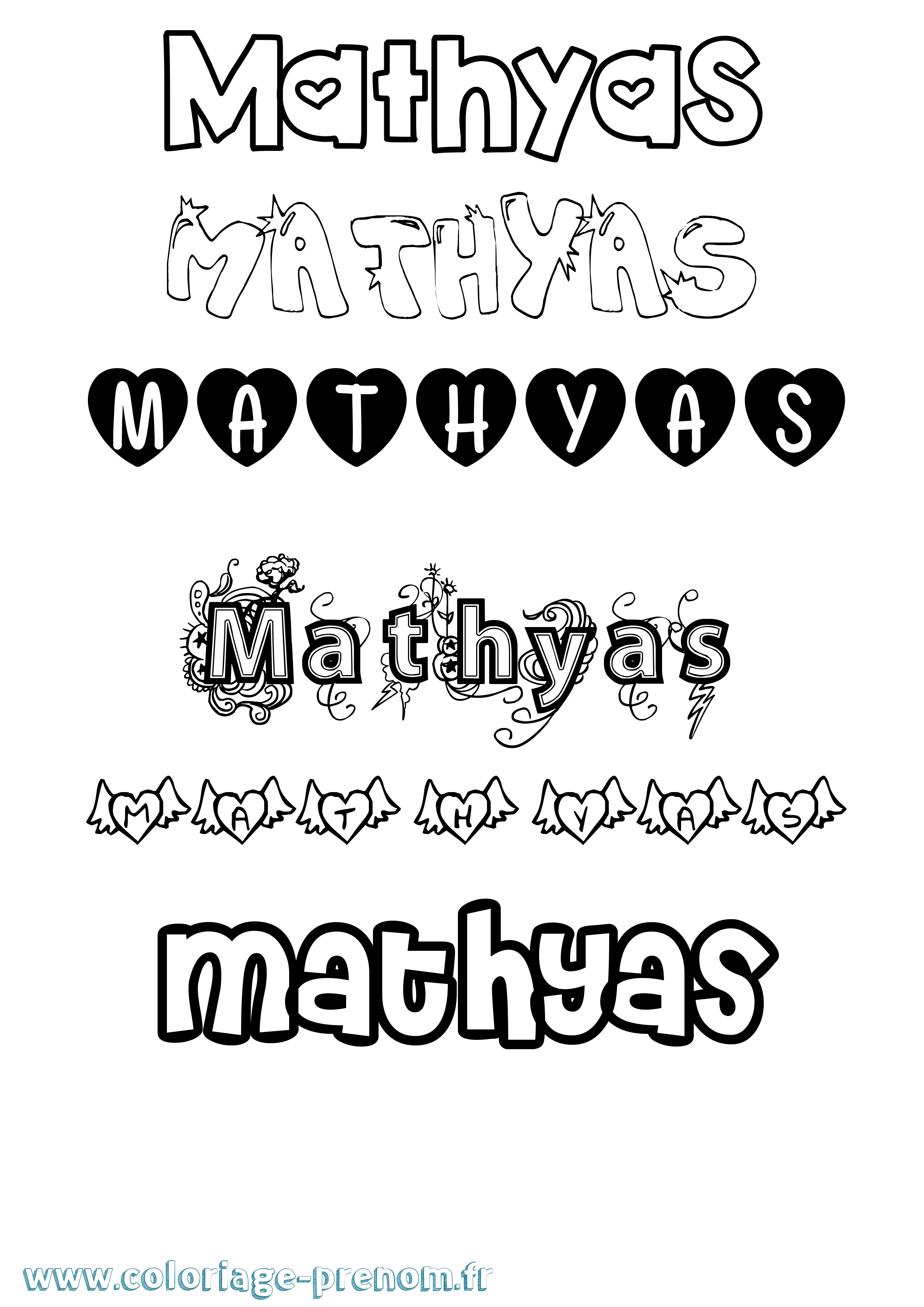 Coloriage Mathyas Girly Coloriage prénom Mathyas Girly