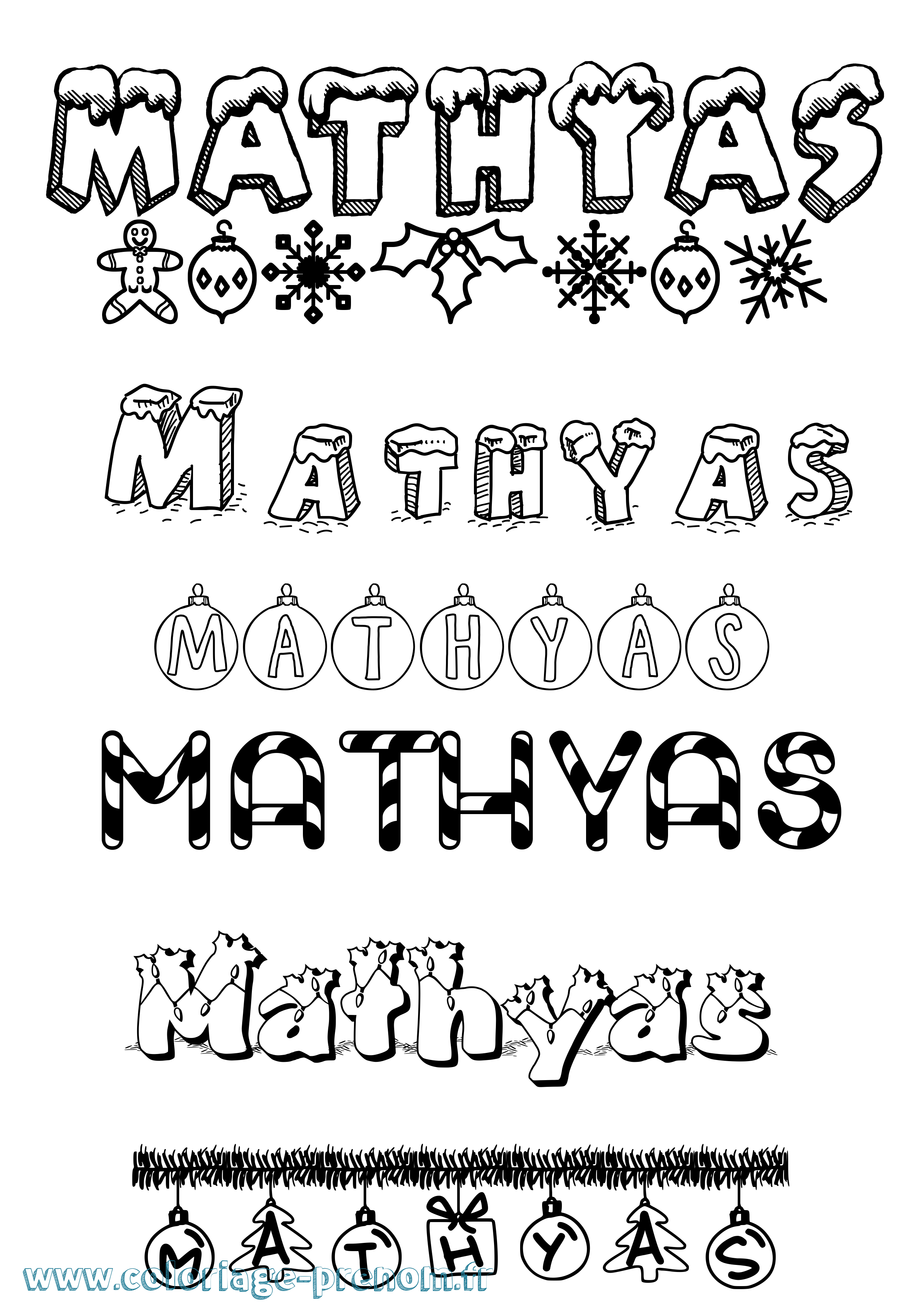 Coloriage Mathyas Noël Coloriage prénom Mathyas Noël
